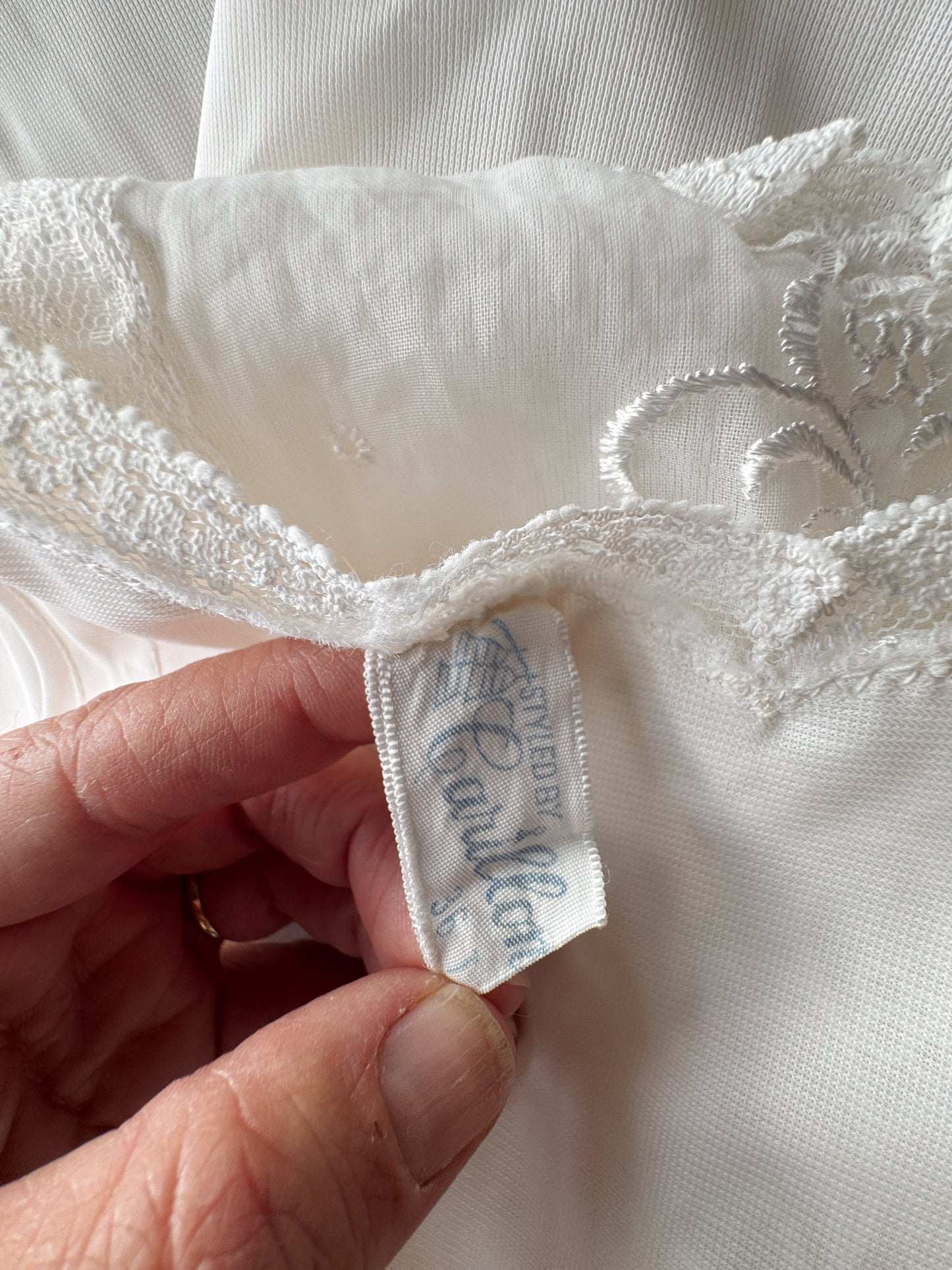 60s Vintage Embroidered White Slip Dress (M)