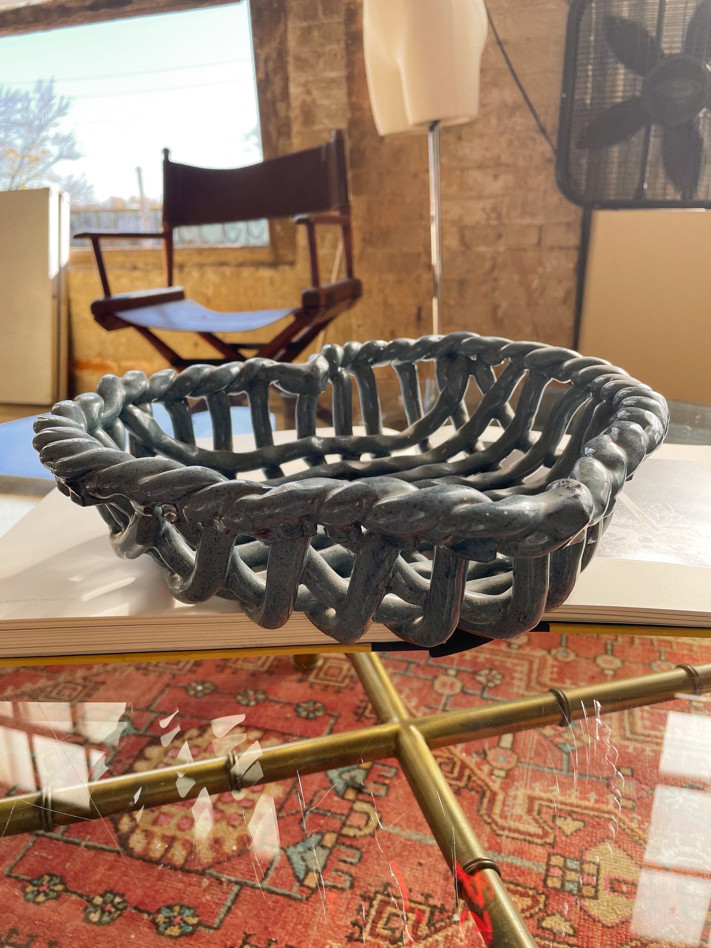 Handmade Basketweave Heart Ceramic Fruit Dish