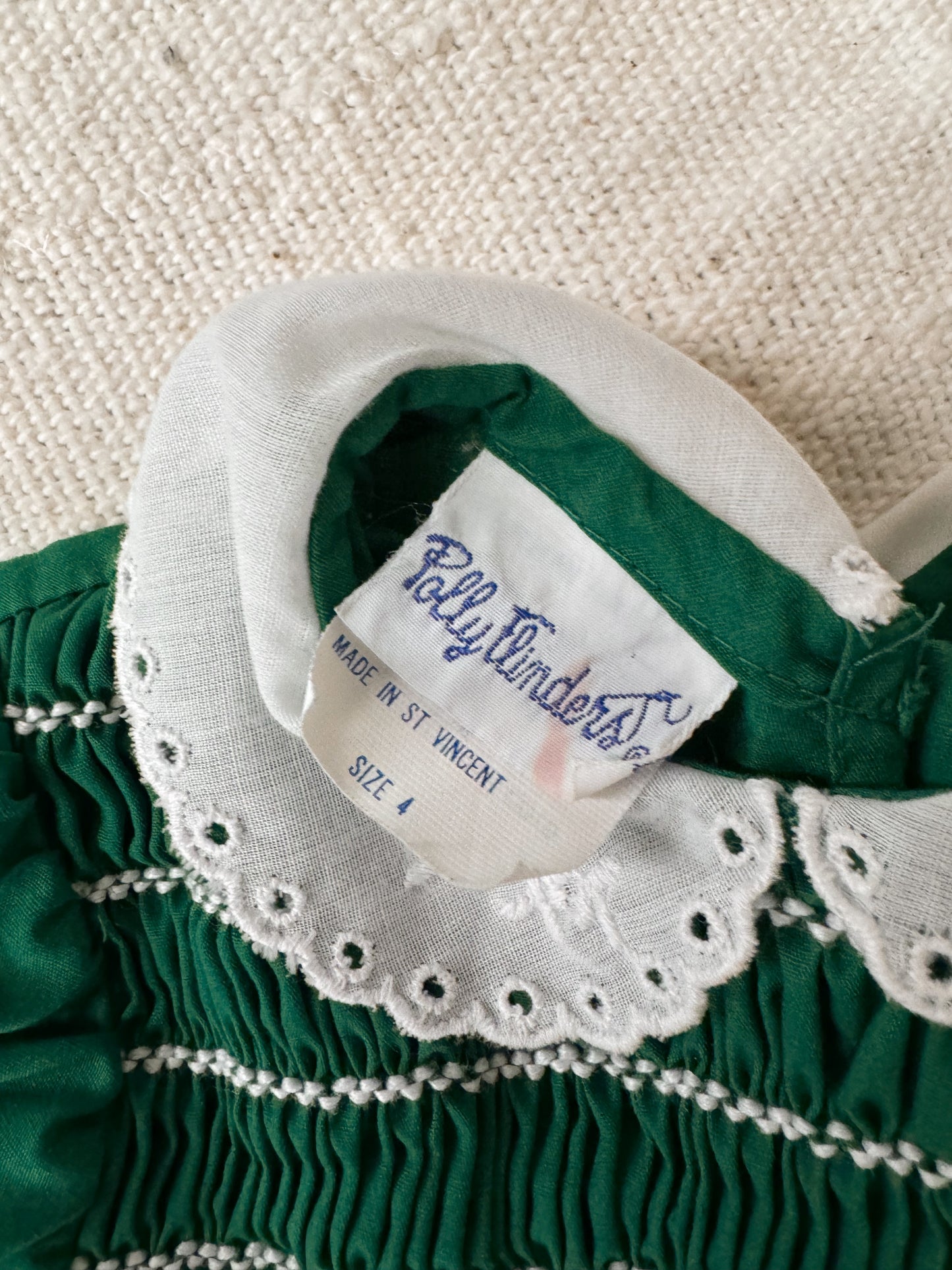 Green 80s Smocked Christmas Dress (3T)