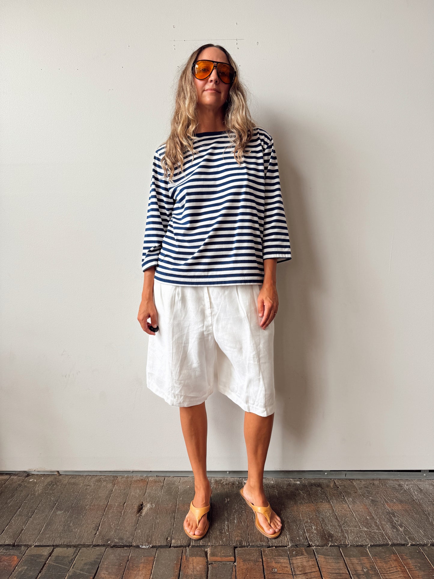 Navy Stripped Paradise Cotton Shirt (XL)