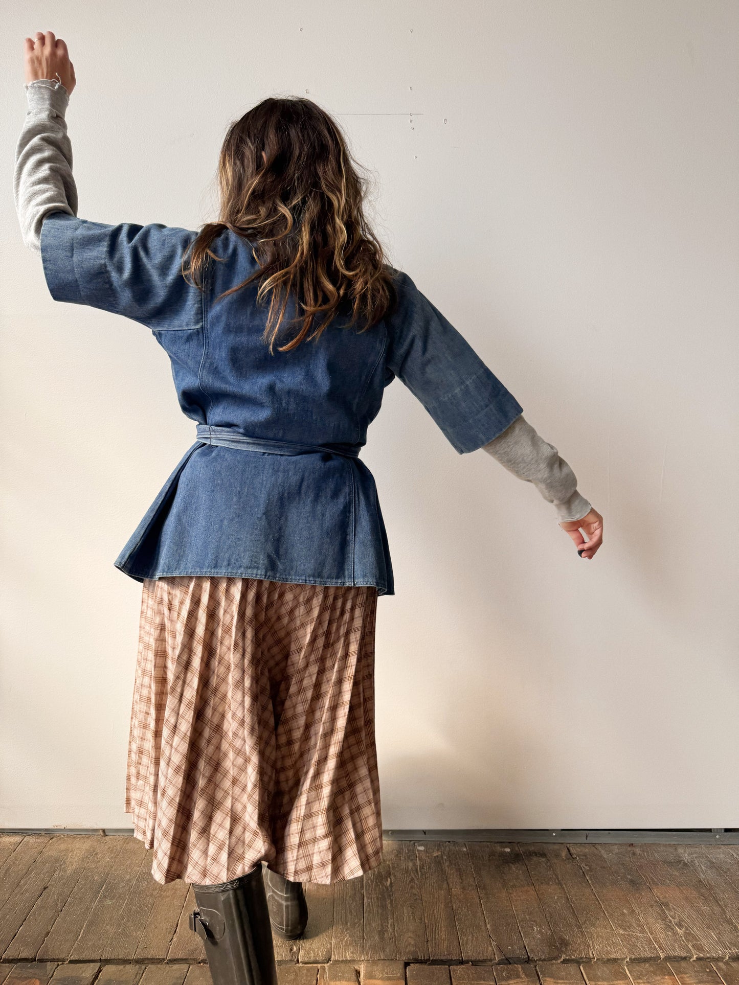 70s Denim Kimono Wrap Jacket (S)