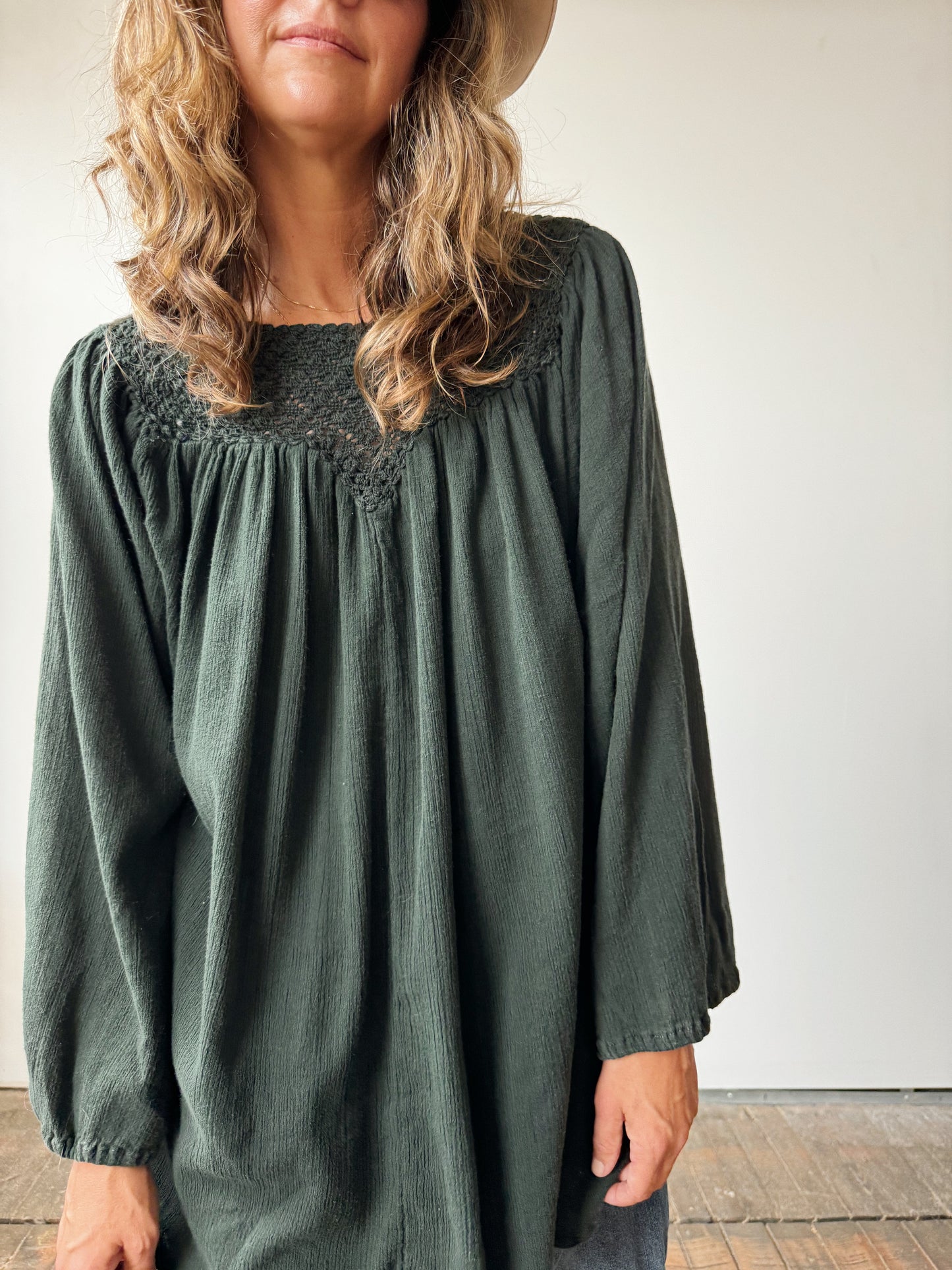 Dyed Gauze and Crochet Blouse