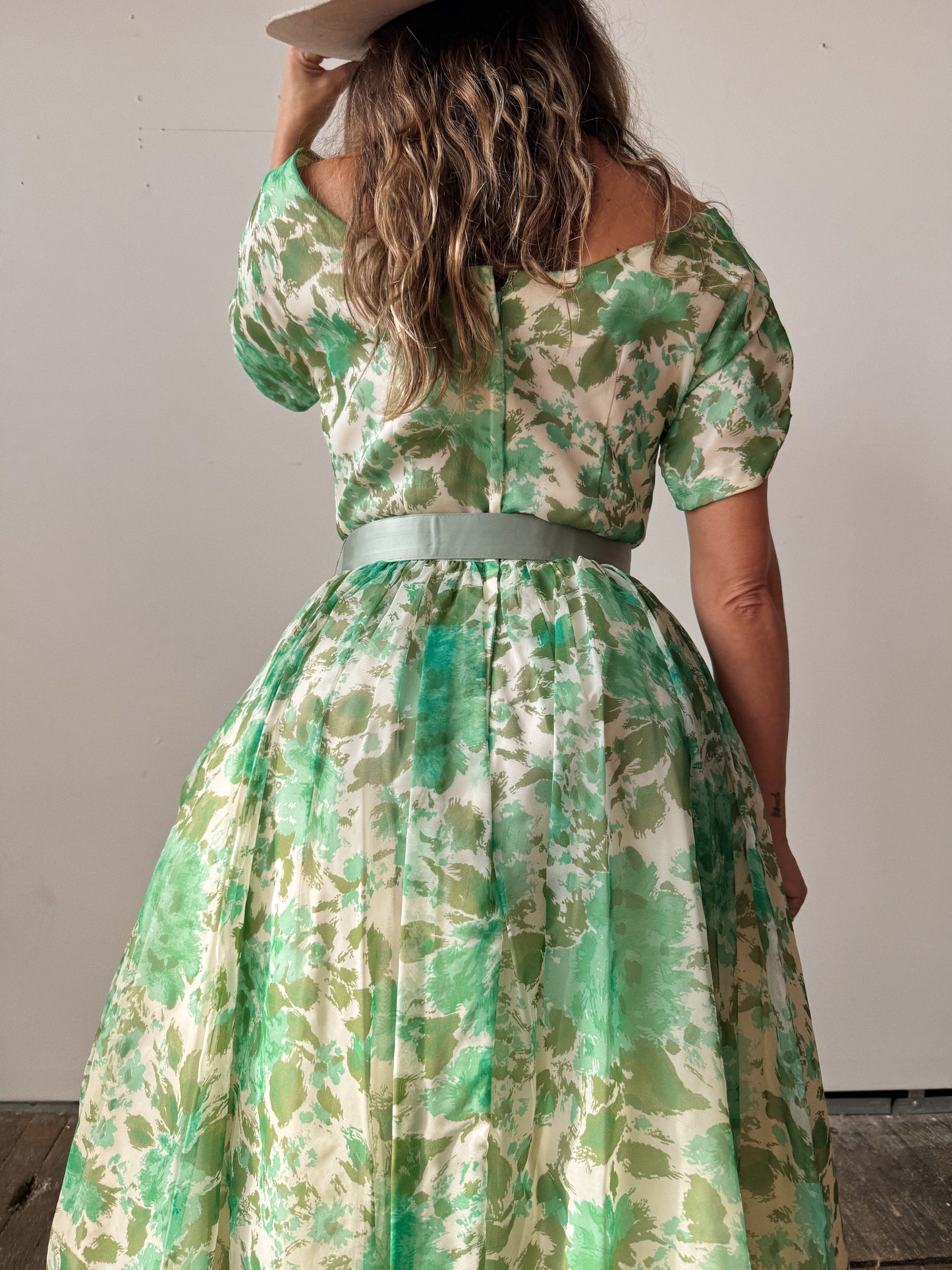 60s Chiffon Floral Overlay Party Dress