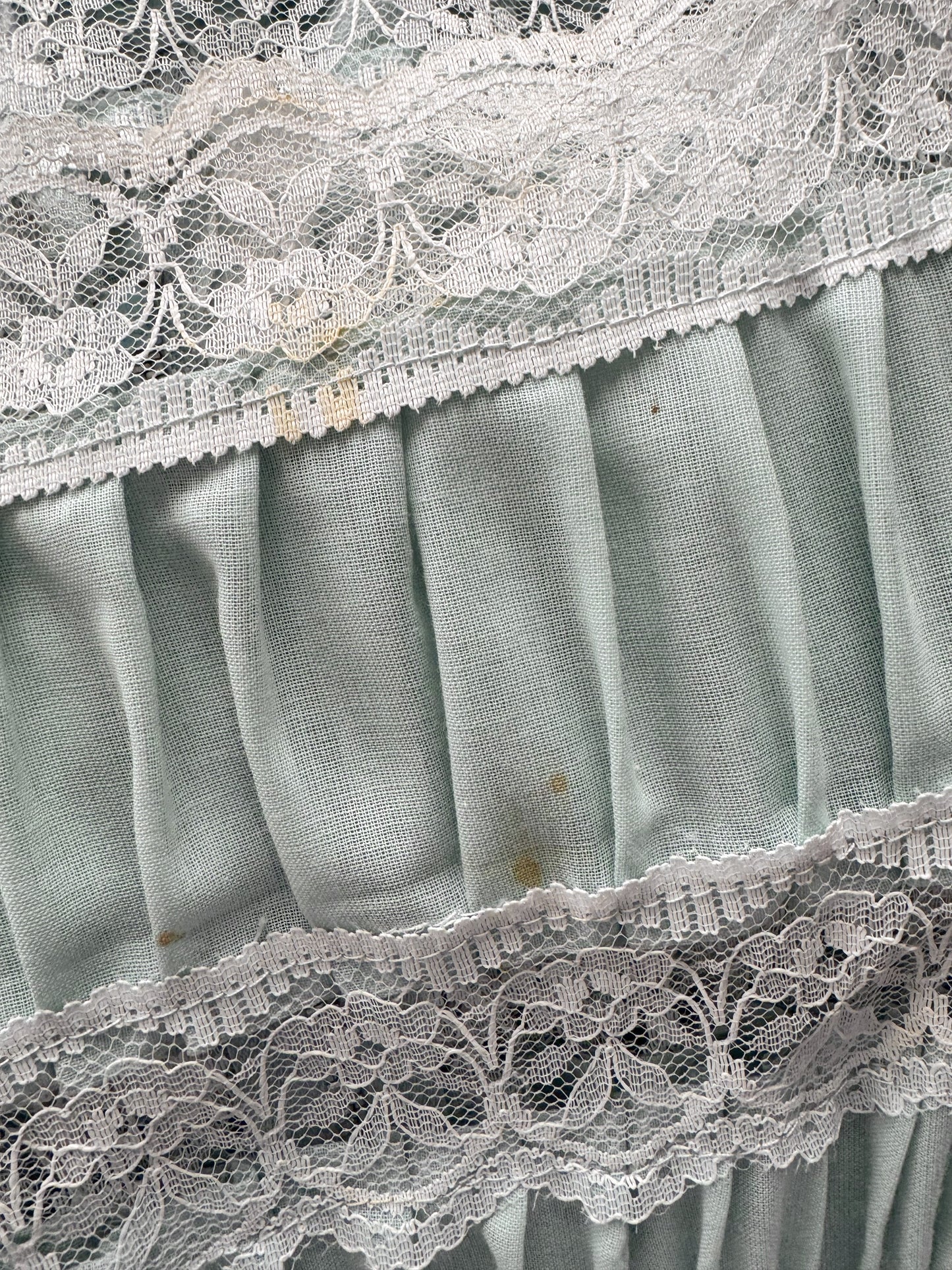 Light Blue and Lace Bell Sleeve 70s Maxi Dress (M)