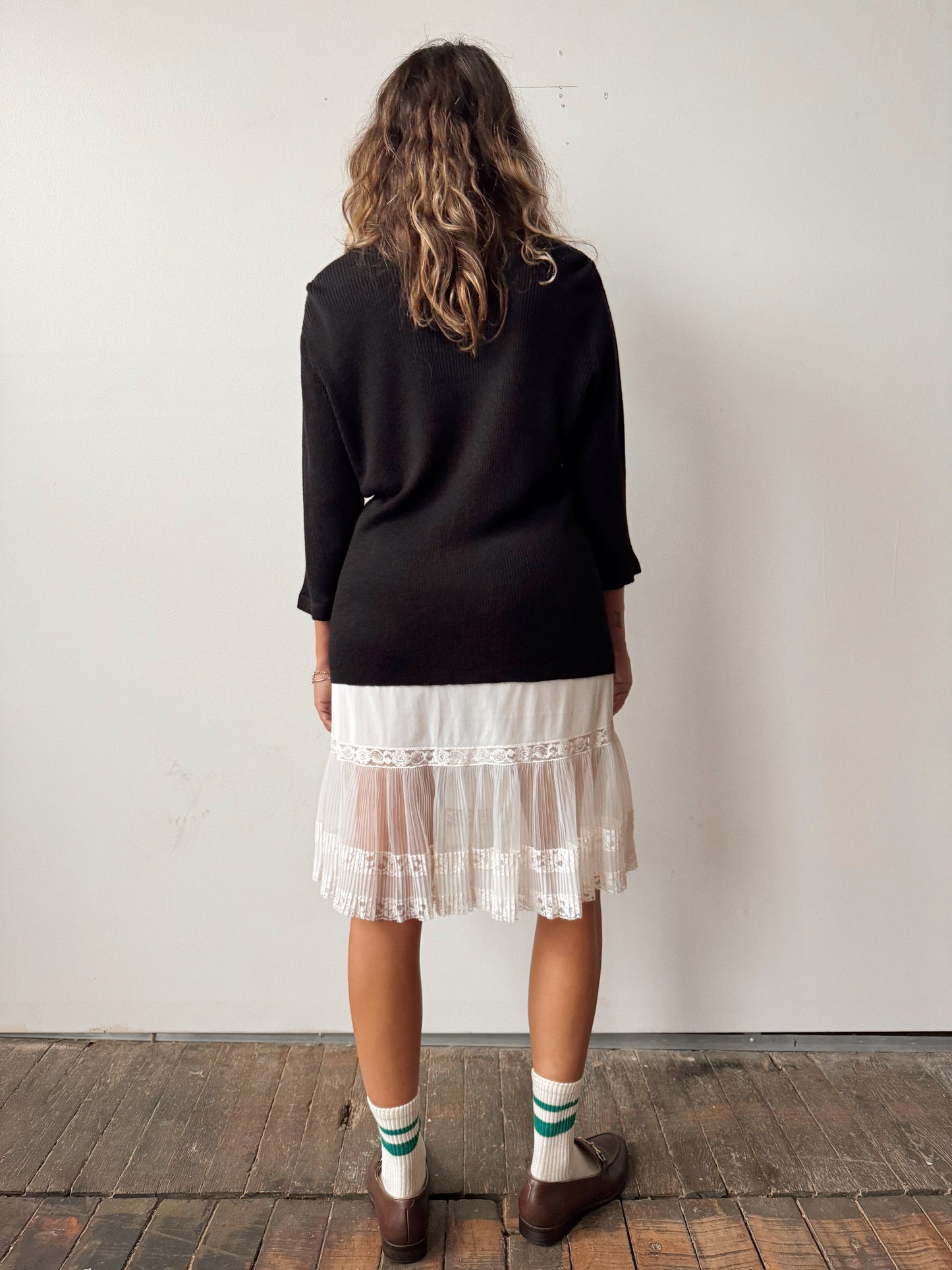 White Slip Skirt with Lace and Sheer Detail (M)