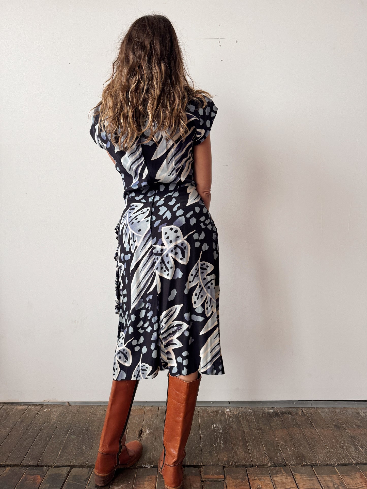 Rouche 90s Floral Dress (M)
