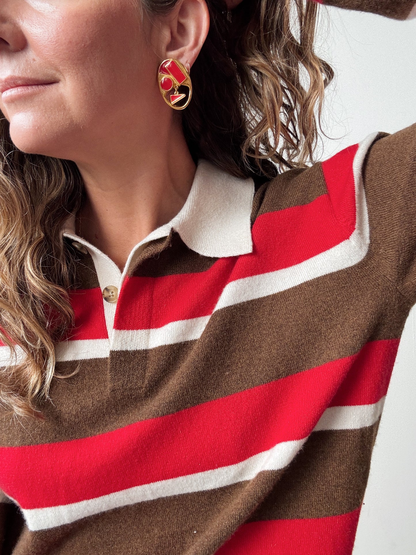 Red and Gold Tone Geometric Earrings