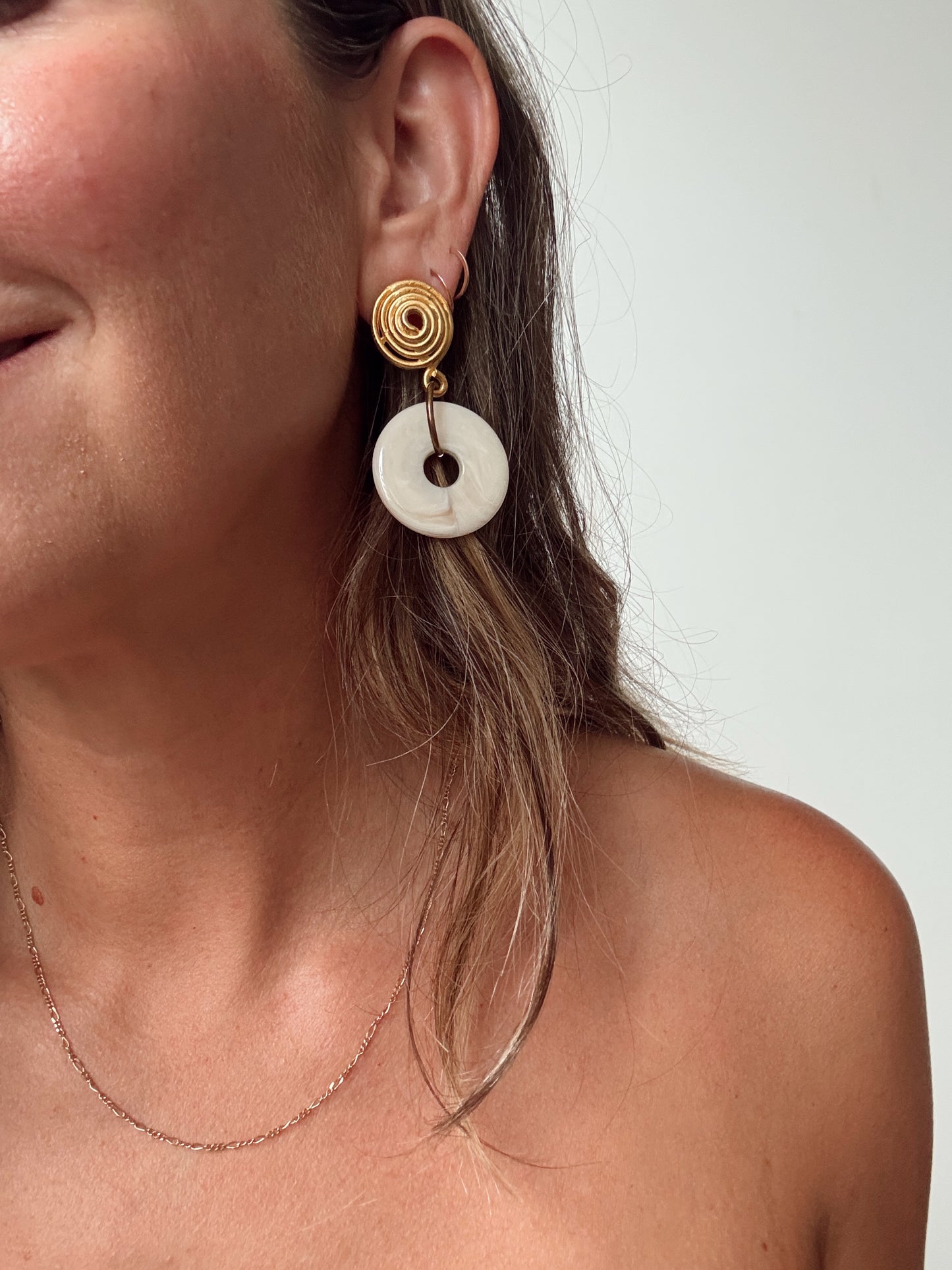 Swirl Gold Tone and Stone Earrings