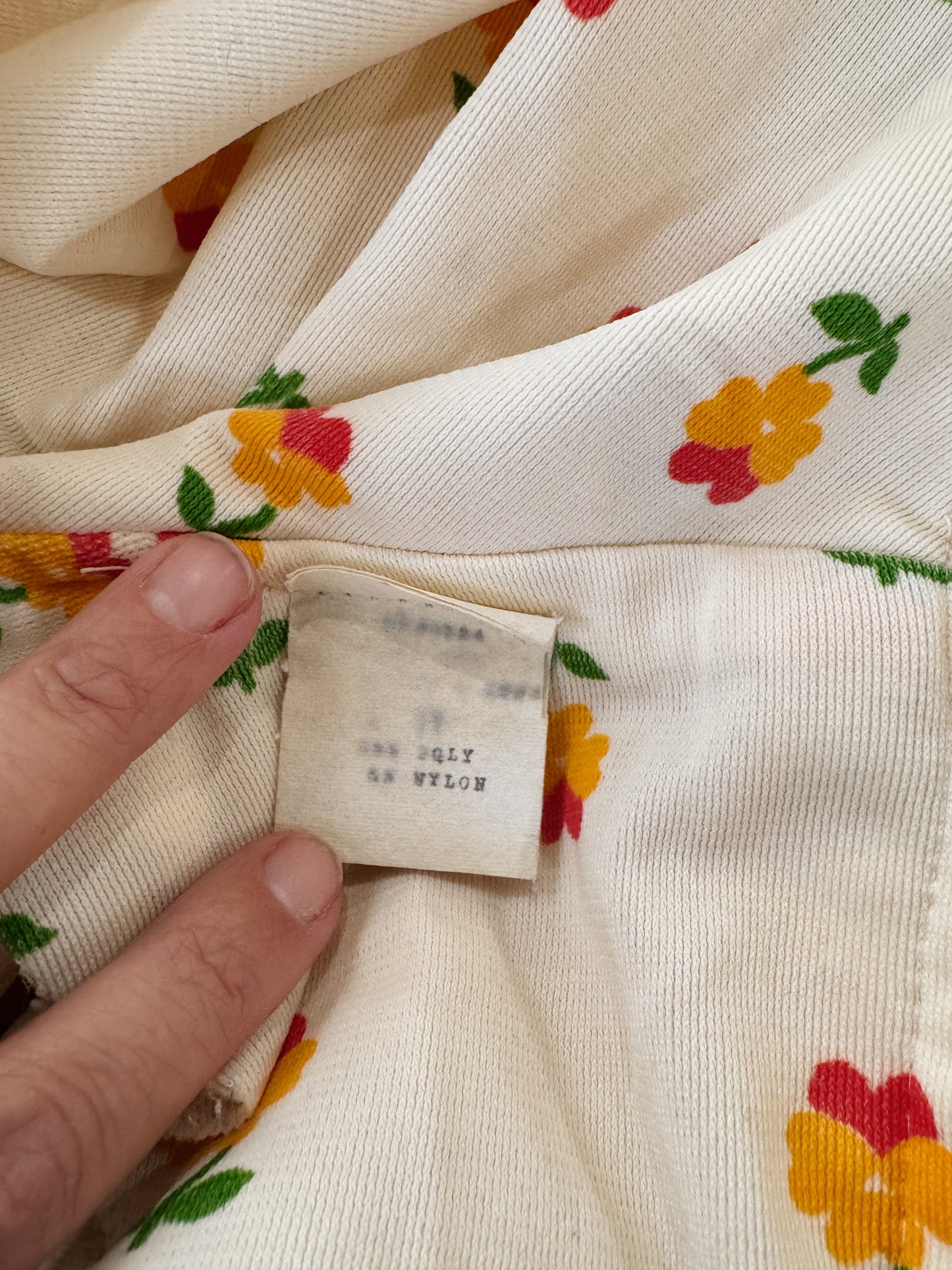 70s Smocked Flower Mini Dress (S)