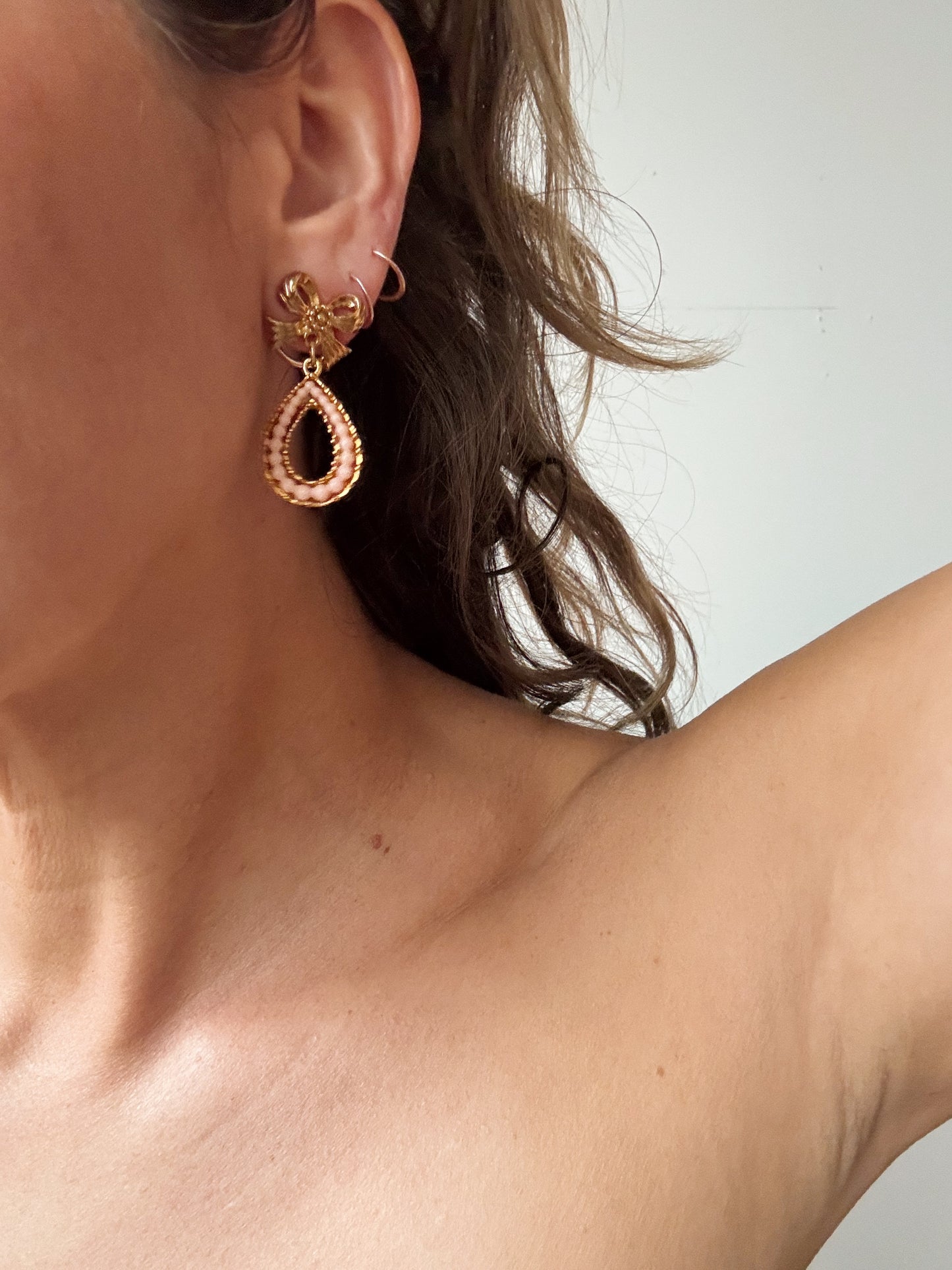 Bow and Pink Drop Earrings