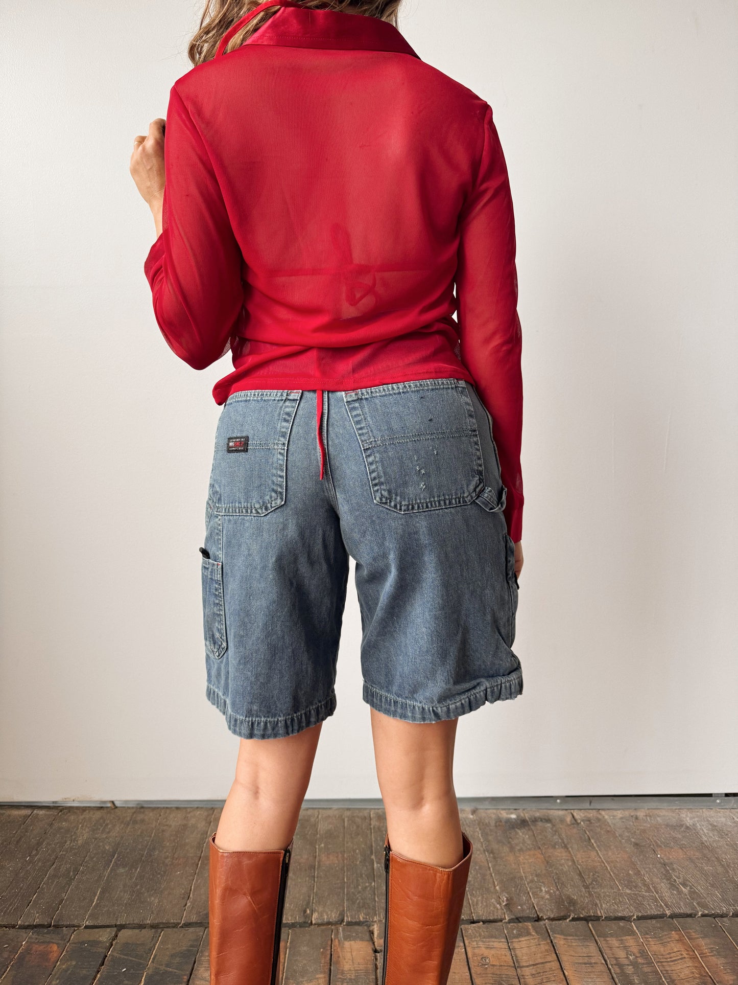 Sheer Mesh 90s Satin Collar Blouse (S)