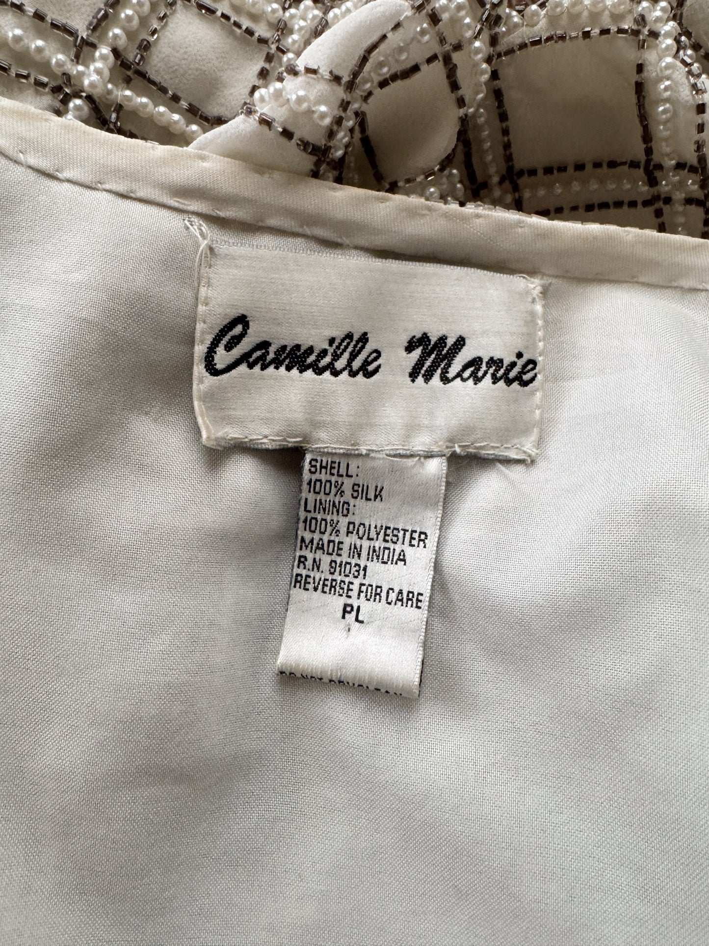 Sequin 80s Ivory Silk Light Evening Jacket Cardigan (M)