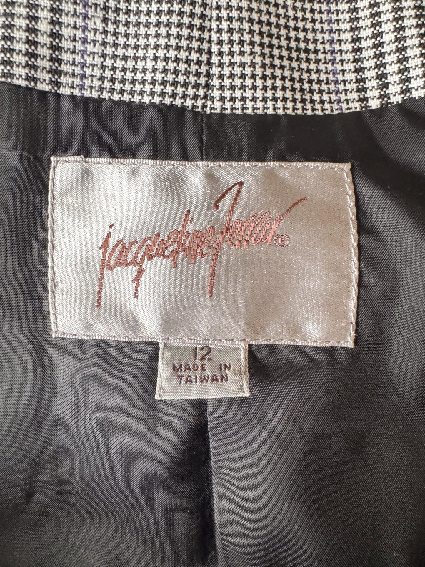 V-Neck One-Button Houndstooth Blazer (M)