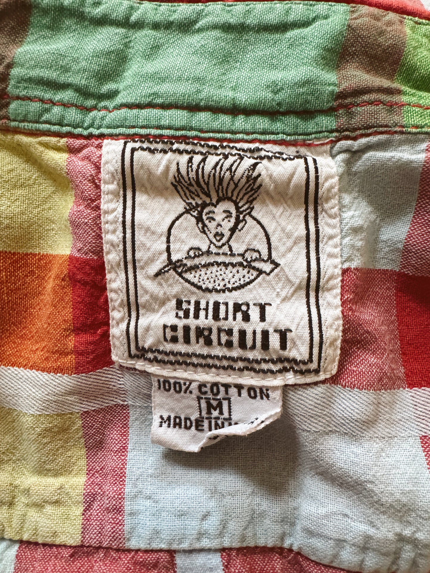 80s Short Circuit Plaid Colorful Sleeveless Top (M)