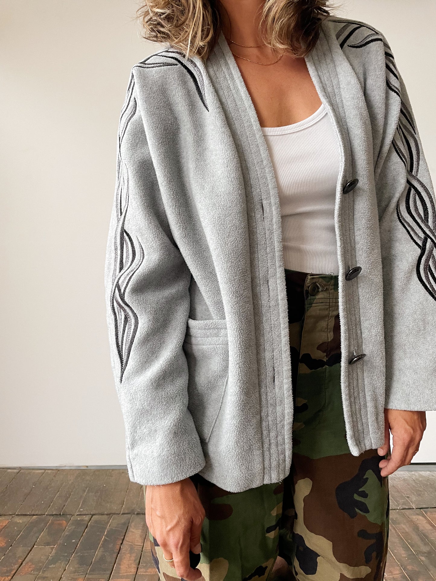 Bob Mackie 90s Barbed Wire Fleece Cardigan (S)