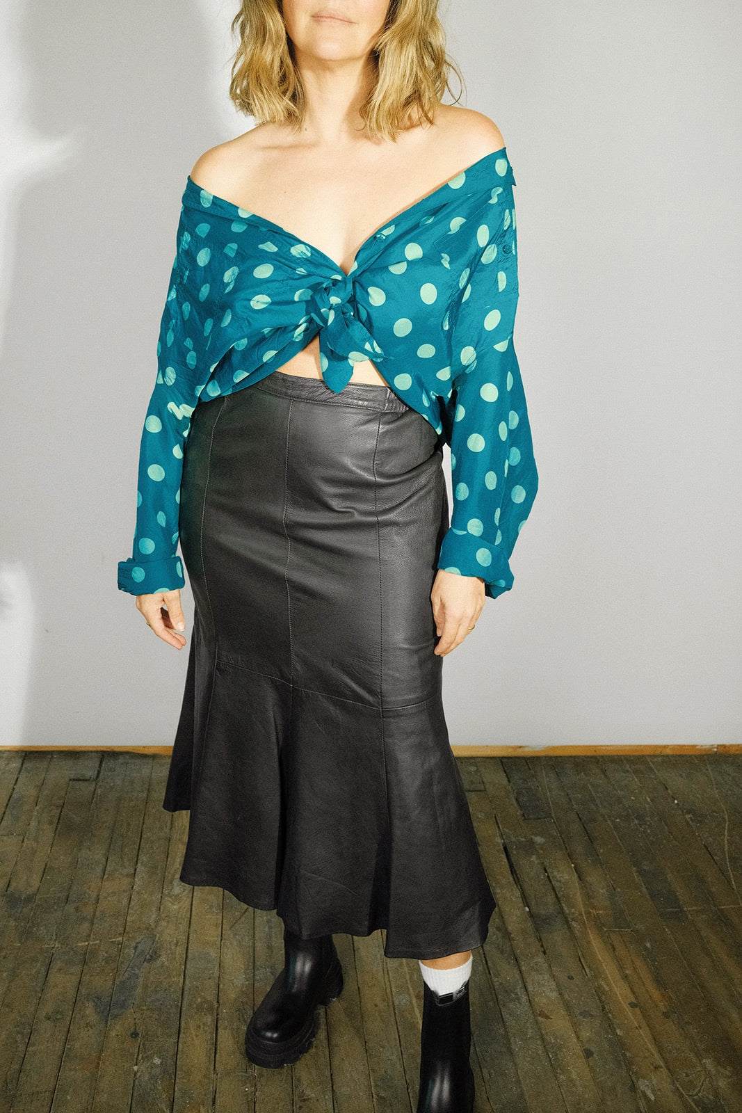 Teal Silk Polka Dot Blouse
