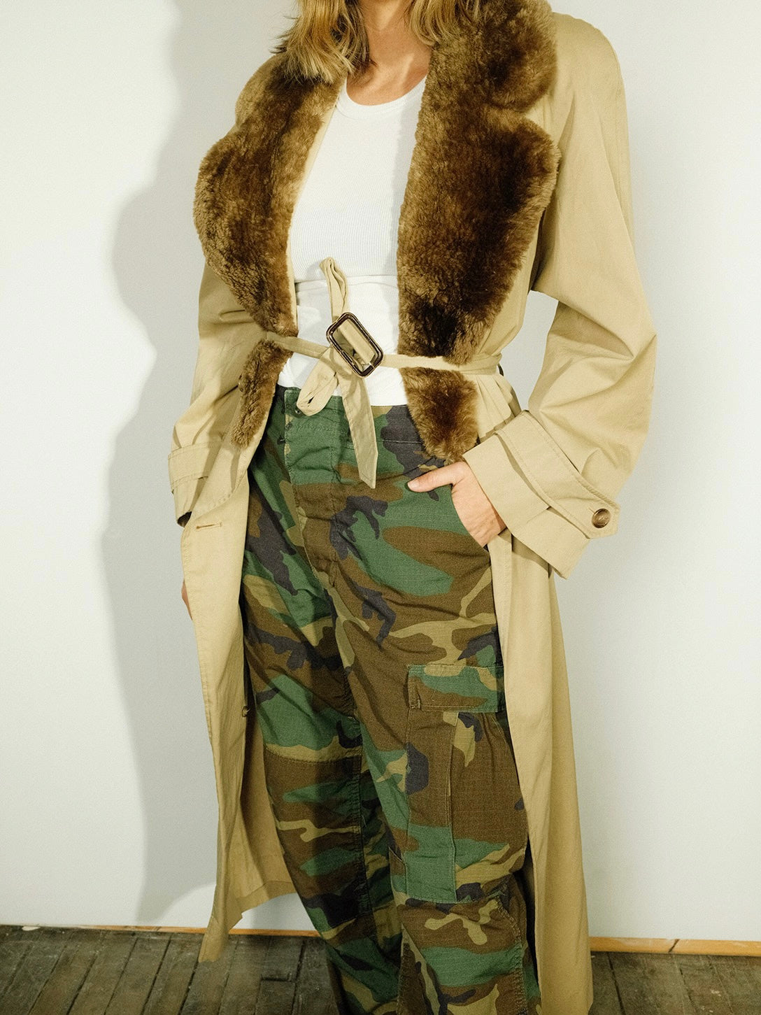 Faux Fur Trench Coat