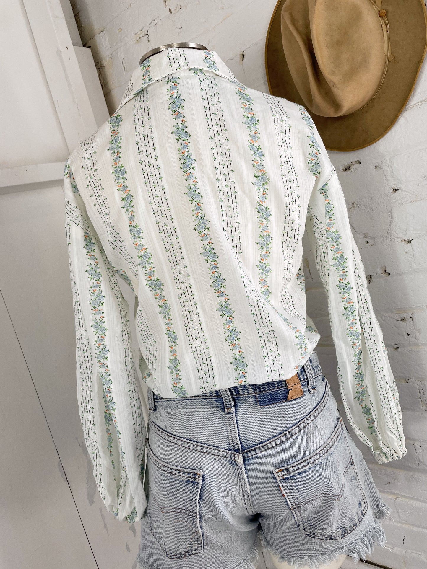 70s Cinched Waist Floral Blouse