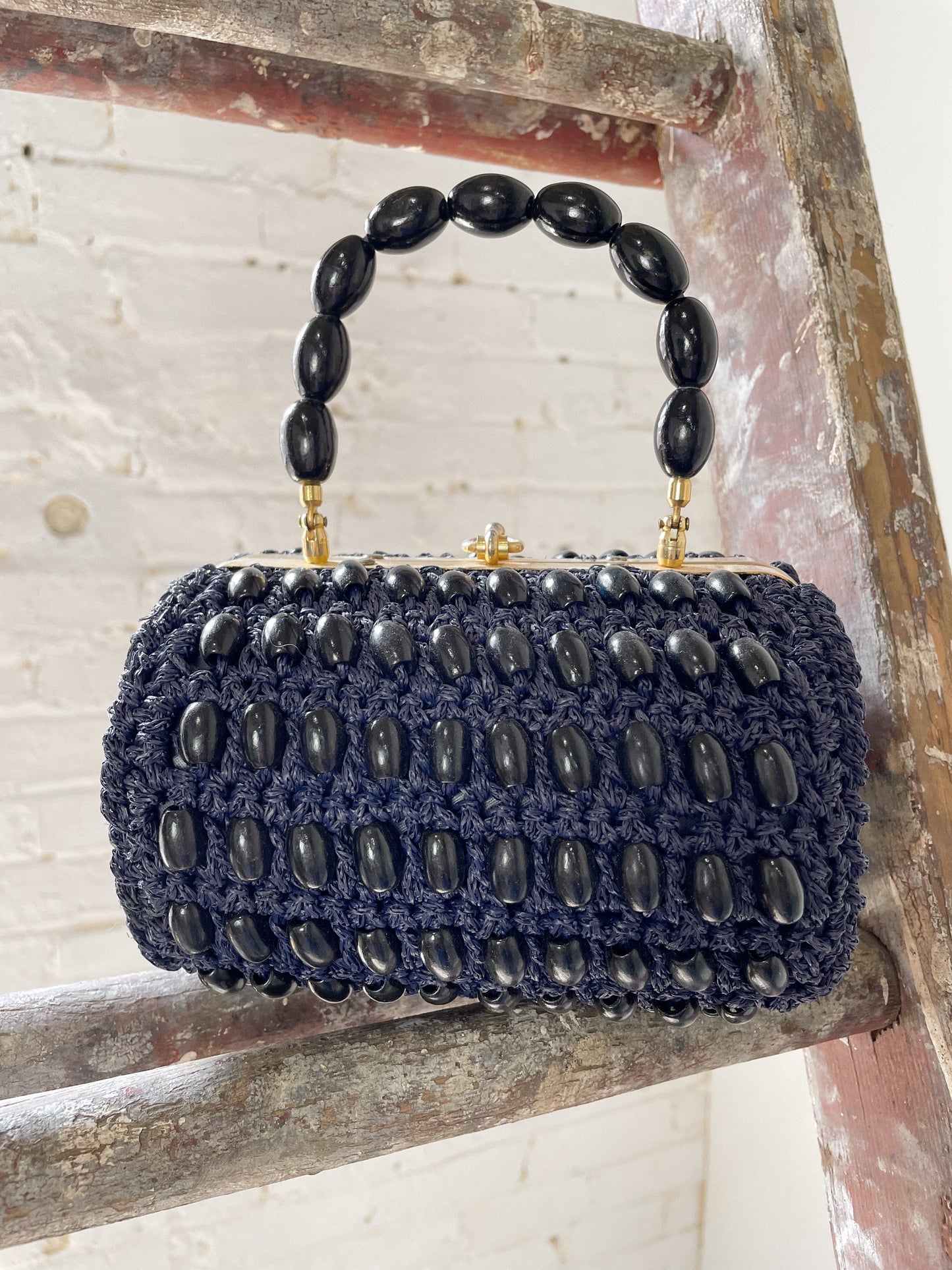 Italian Walborg Wood Bead Clutch Purse