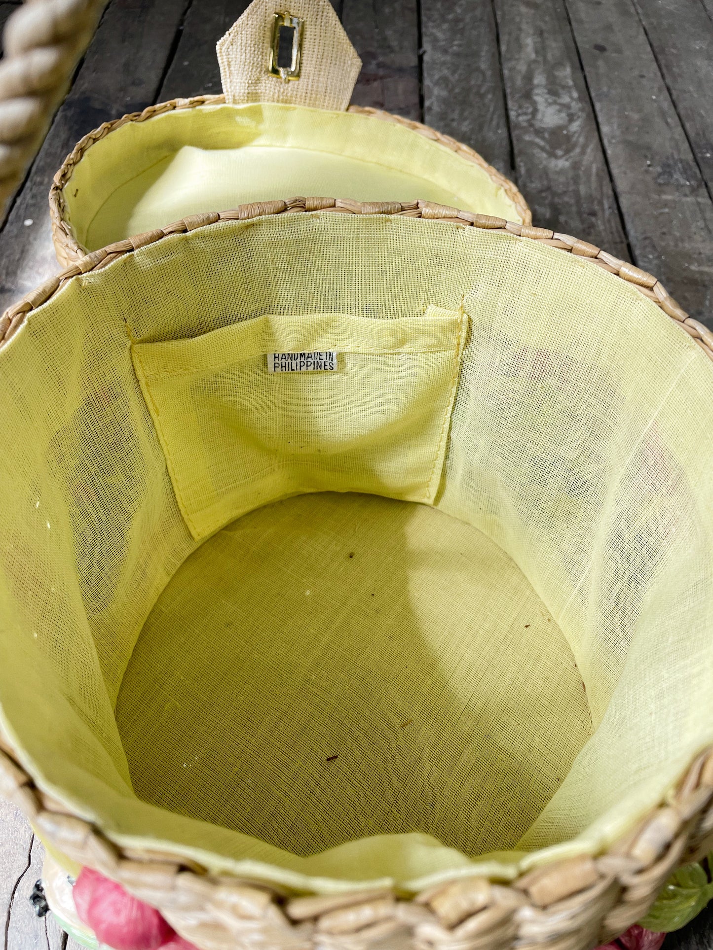 70s Fruit Straw Bucket Bag