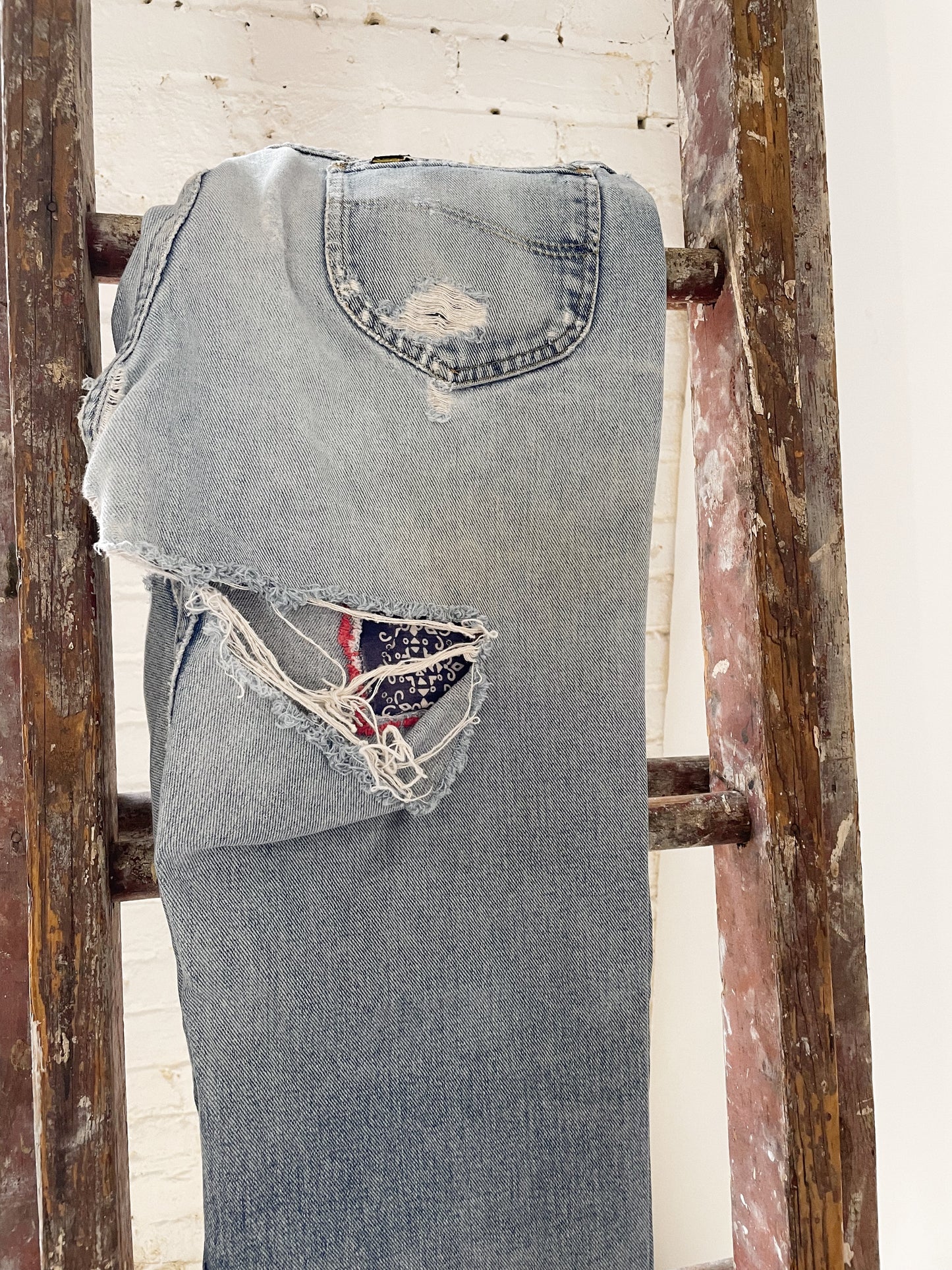 Lee Jeans Patchwork Ripped Straight Leg Denim