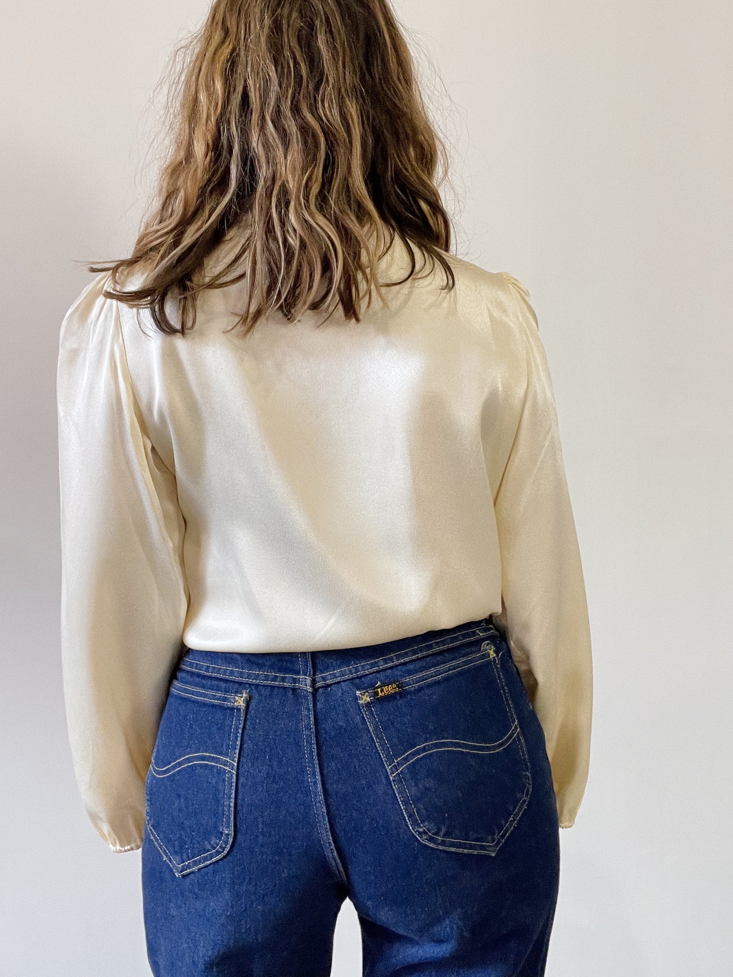 70s Ivory Small Sateen Bib Blouse