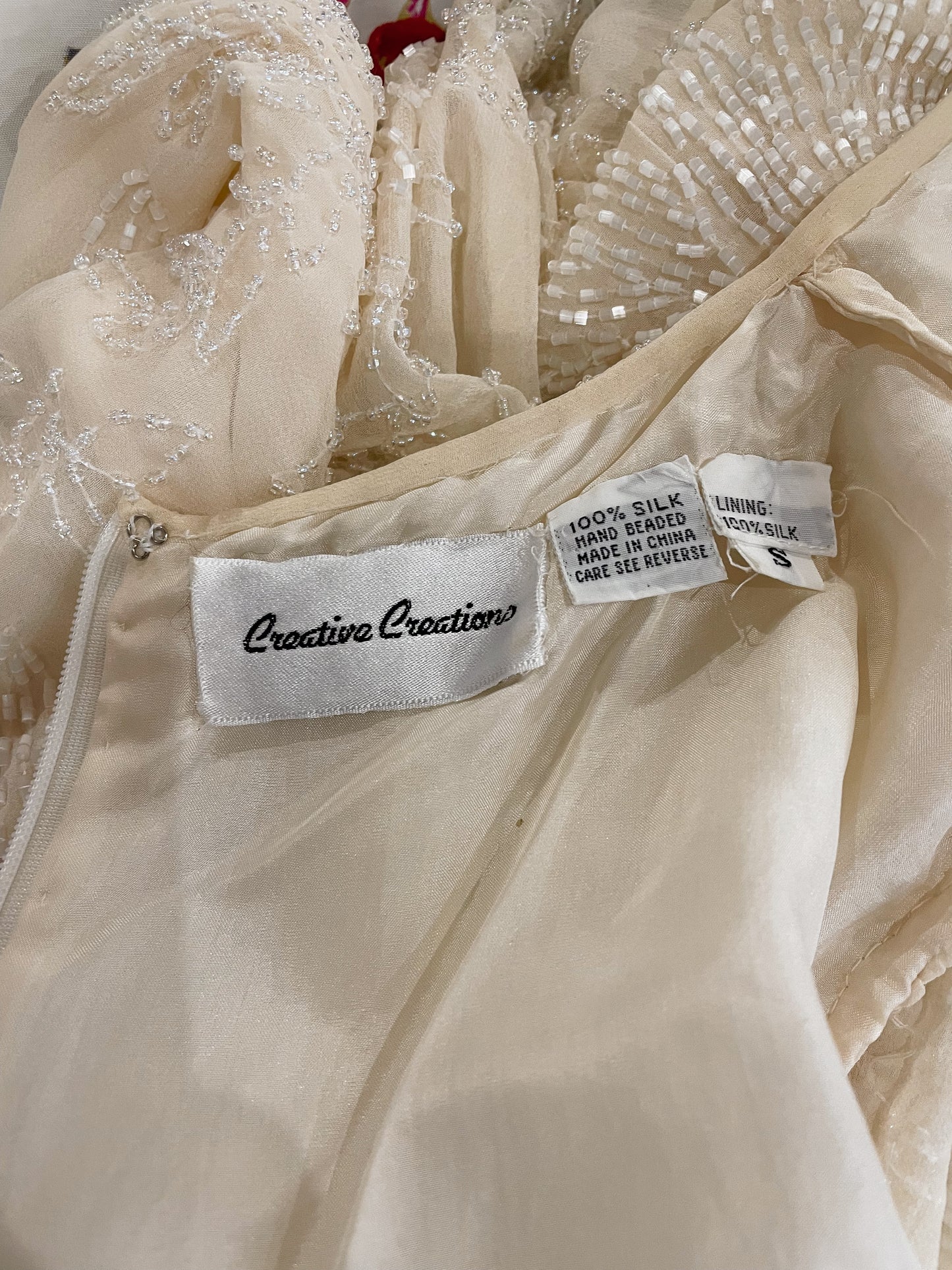 Dynasty White and Silk Beaded Dress