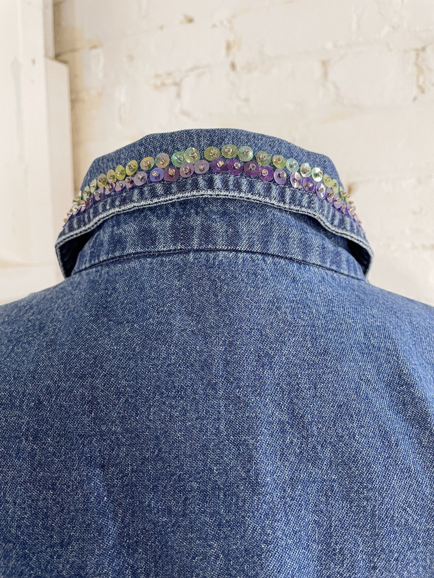 Sequin Flower Power Denim Shirt Jacket