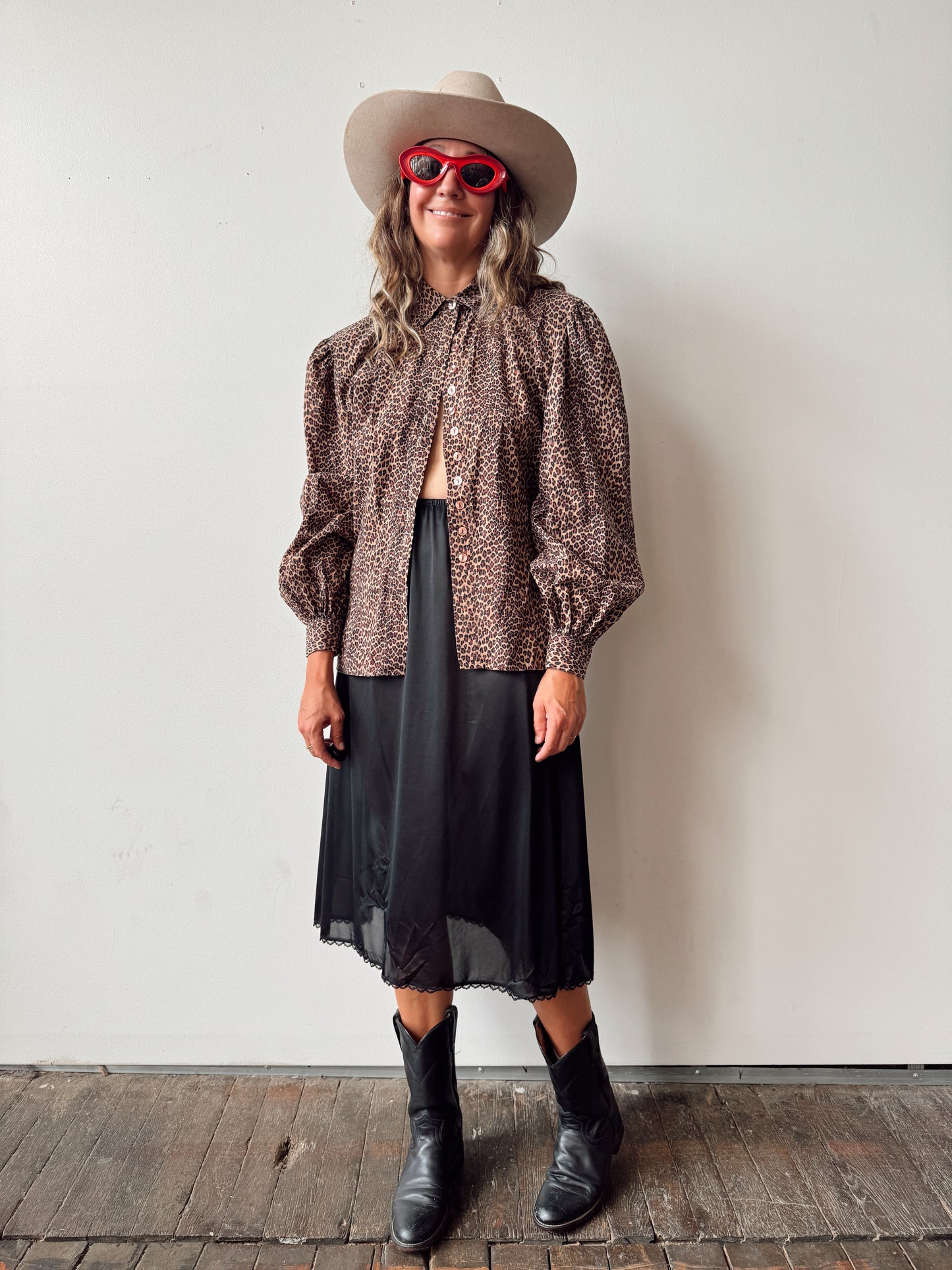 Norma Kamali 80s Leopard Vintage Blouse (M)