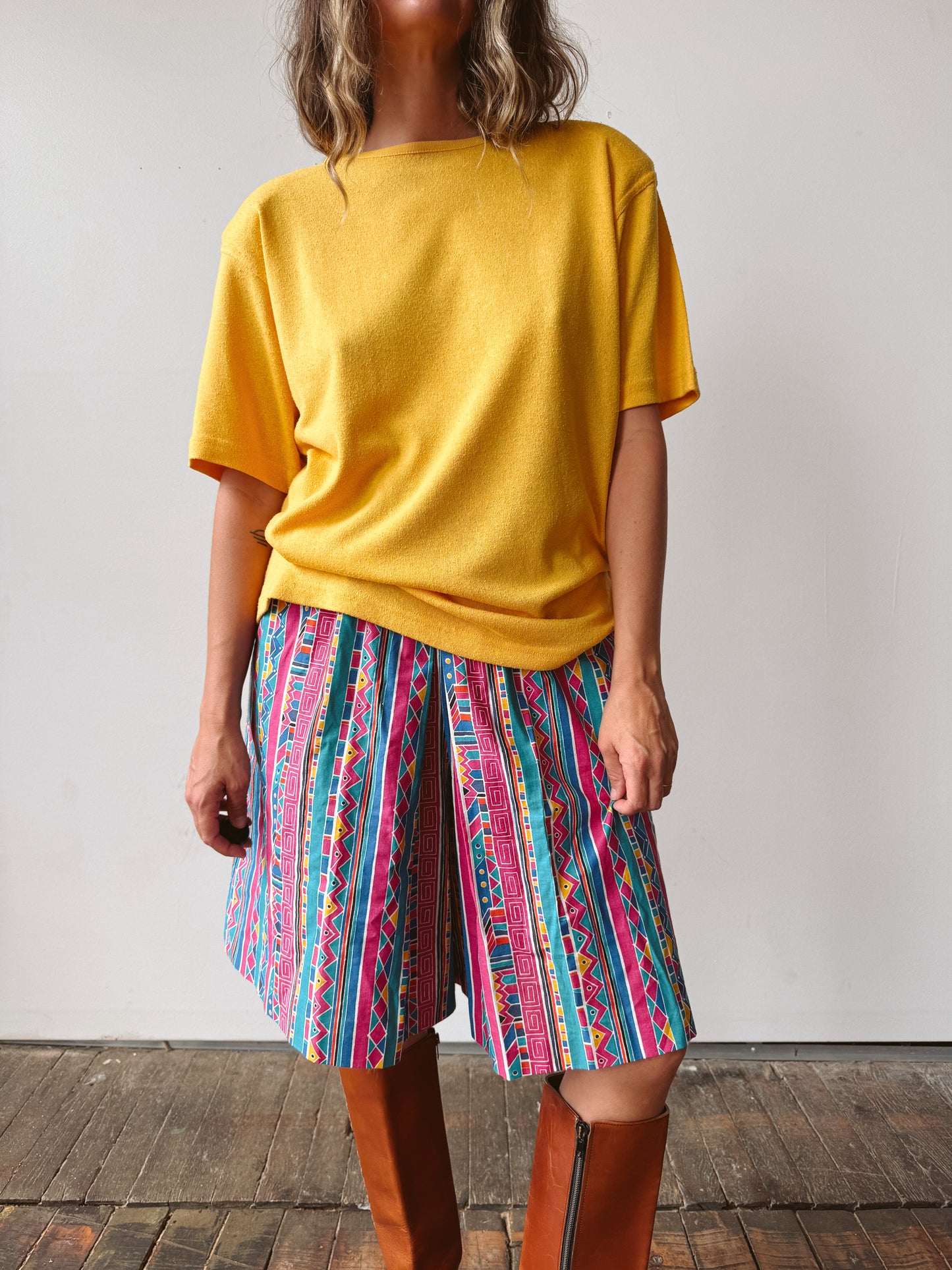 Textured 90s Silk Yellow Crewneck (M)