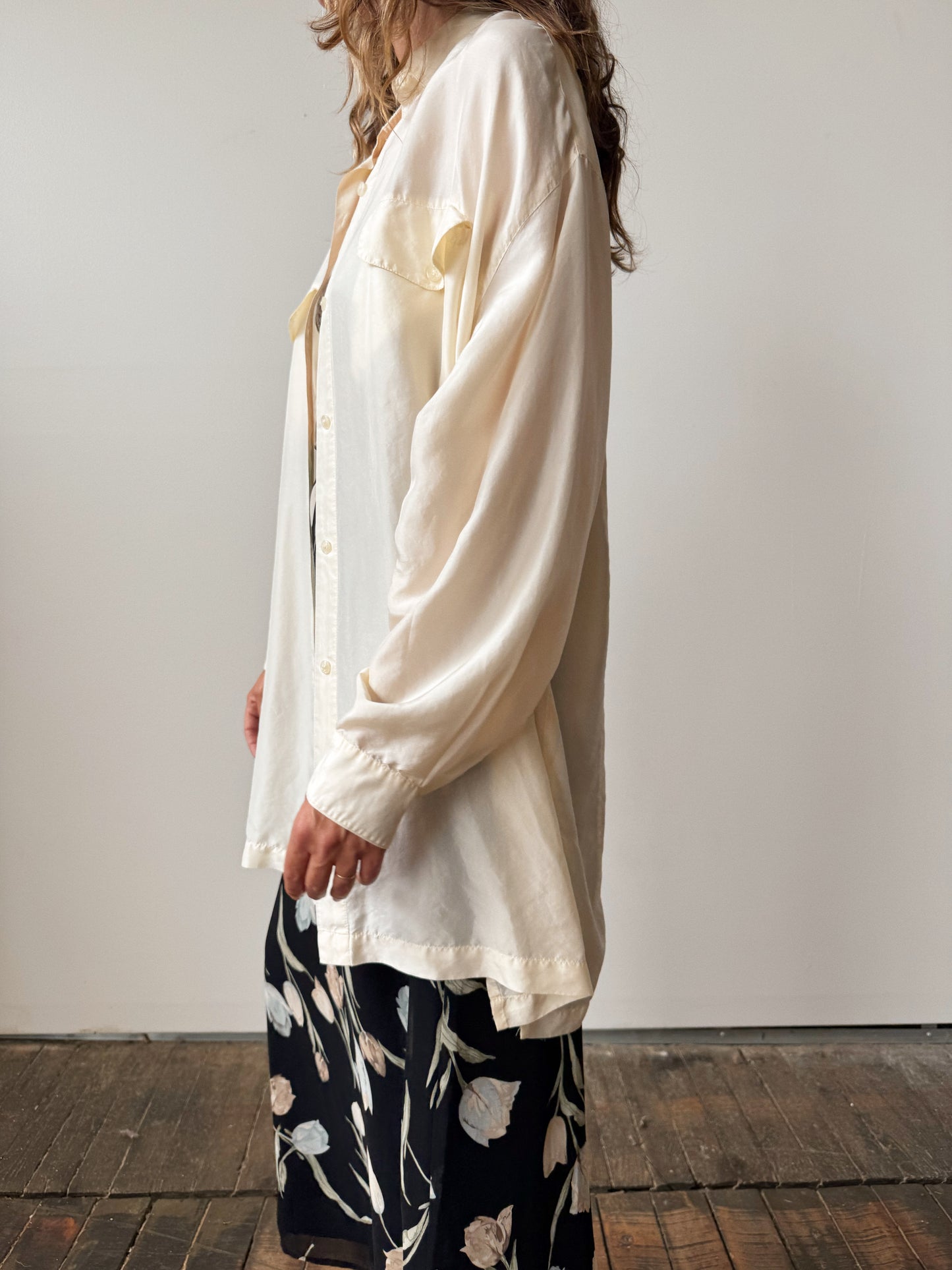 Silk 90s Oversize Ivory Blouse (M)