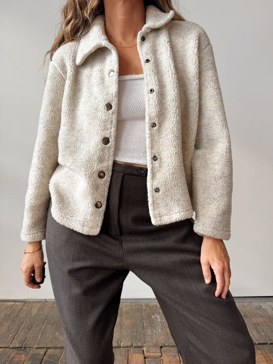Oatmeal Boucle Snap Front Sweater Jacket (S)