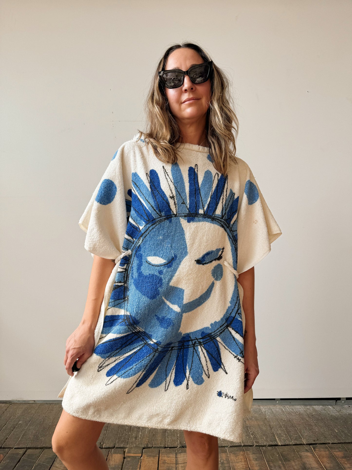 60s Terry Cloth Sun Poncho with Tassel Ties