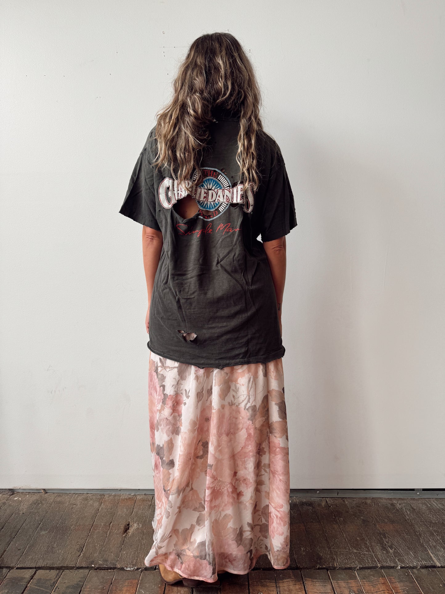 90s Dusty Floral Overlay Maxi Skirt (28")