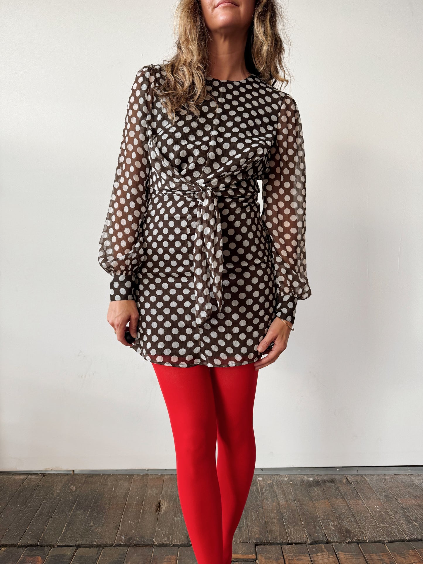 Brown Polka Dot Contemporary Dress (XXS)