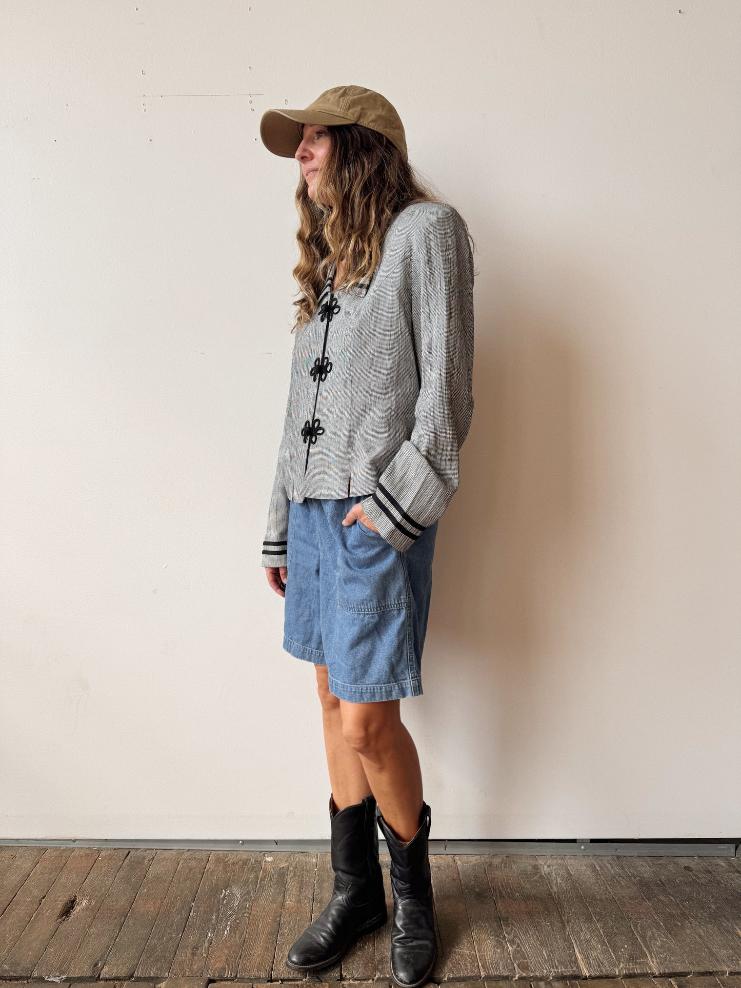 Houndstooth 90s Collar Blouse (M)