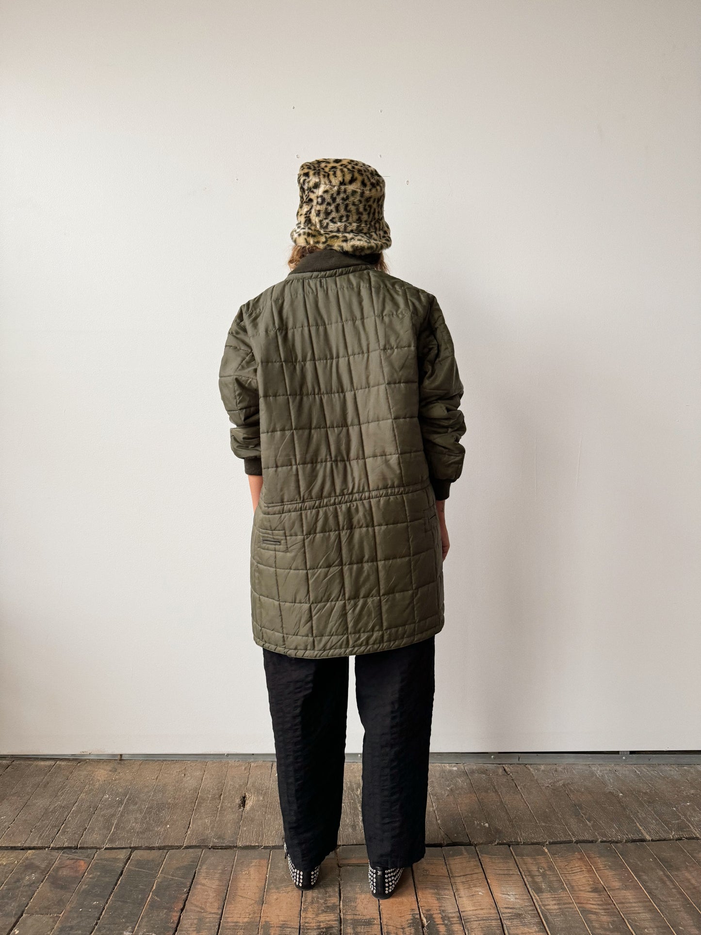 Military Quilted Jacket with Drawstring Waist (M)