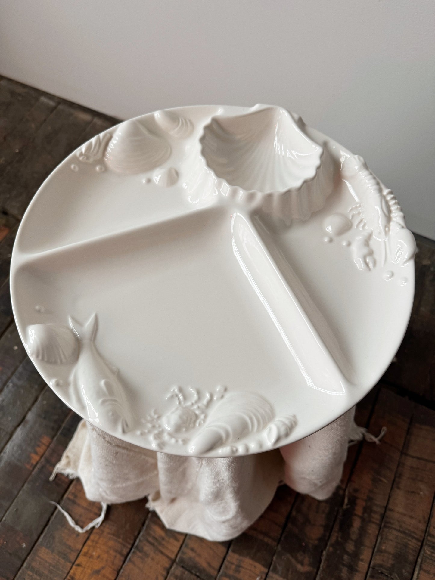 70s White Ceramic Sea Serving Platter