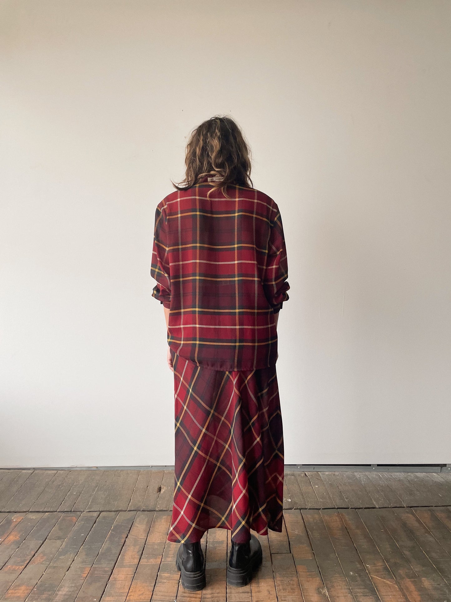 90s Sheer Plaid Matching Set (L)