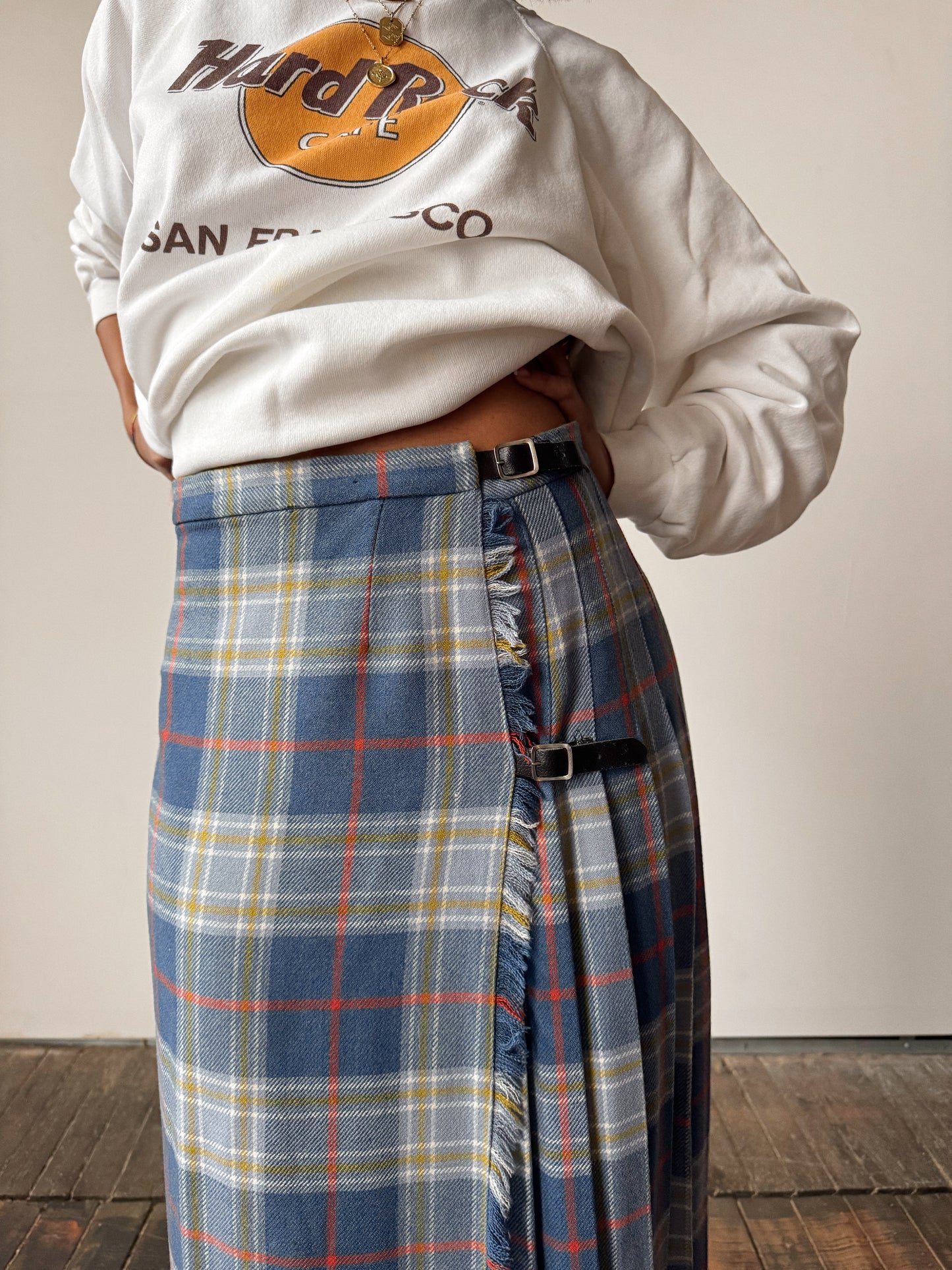 Pleated Plaid Wool Scotland Wrap Skirt (28")
