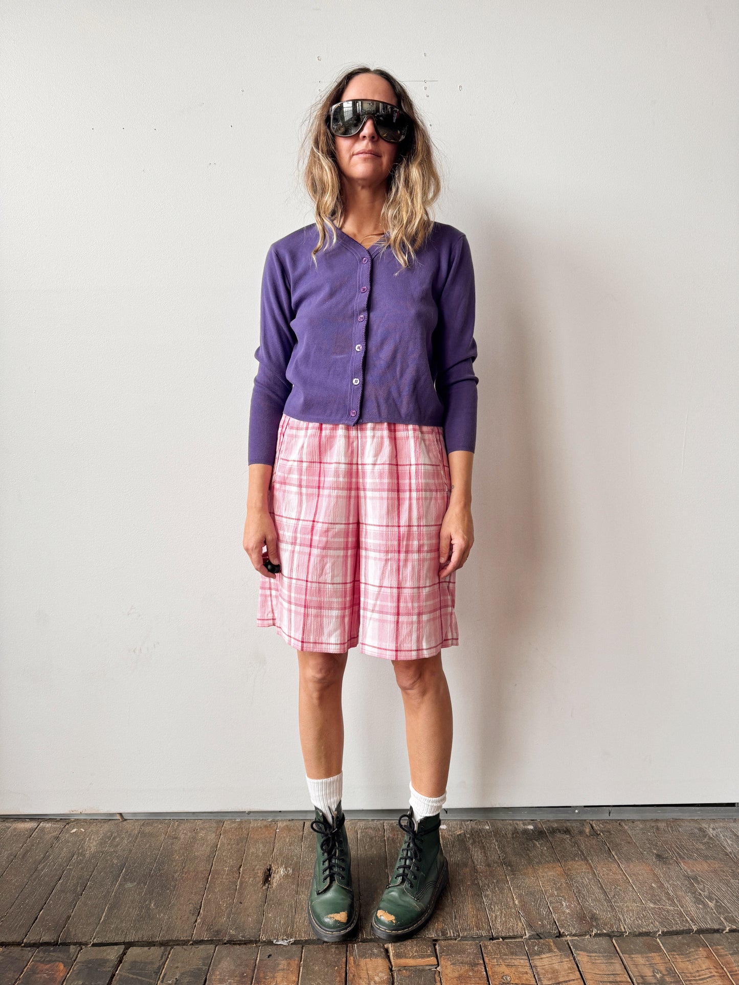 Pink Plaid Mom Shorts (M)