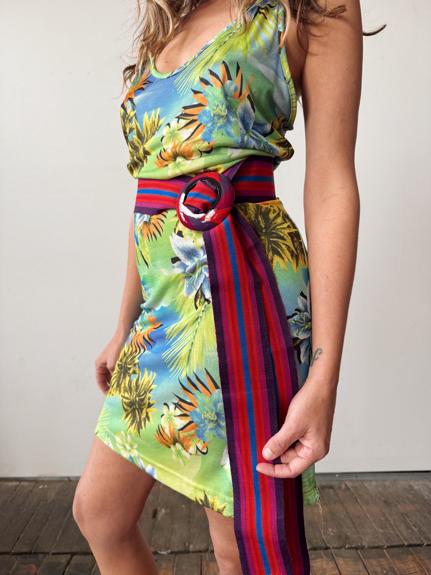 80s Guatemalan Sash Belt with Wooden Buckle