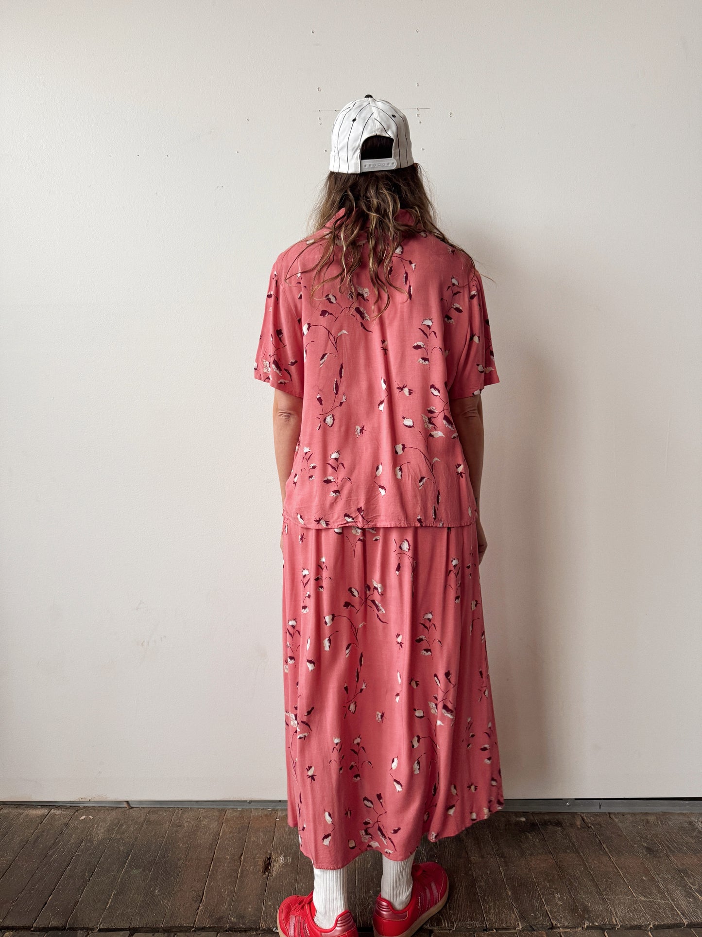 Coral 90s Floral Match Skirt Set (M)