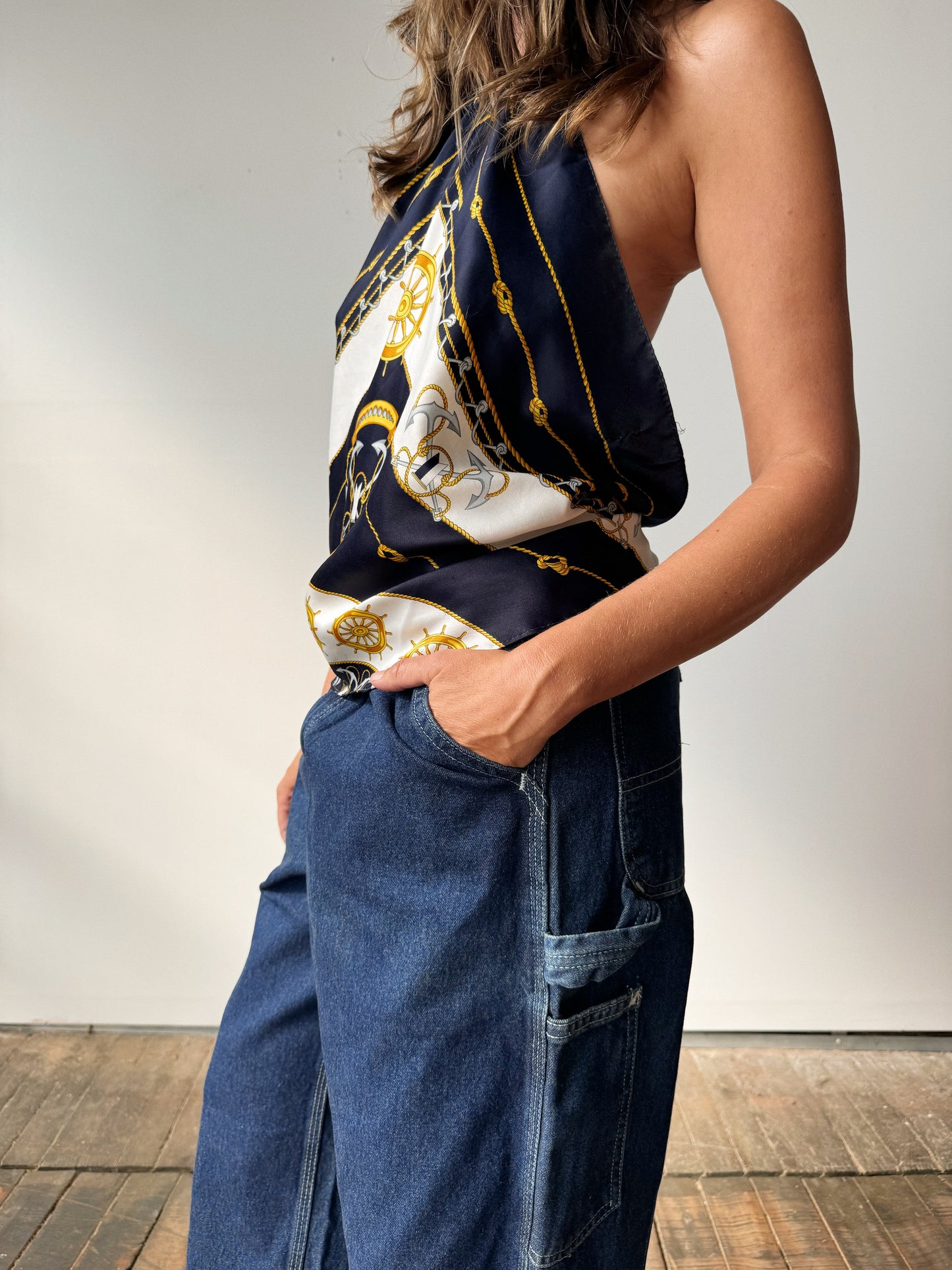 Nautical Silk Scarf 90s Halter Top (M)