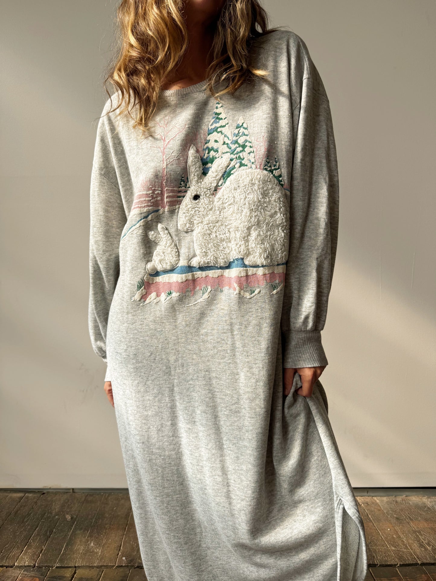 Vintage Catnaps Fleece Grey Nightgown (L)