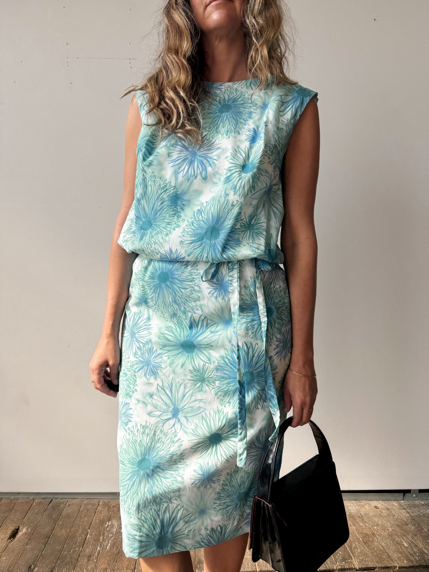 Blue Flower 60s Fritzi Cinch Dress (M)