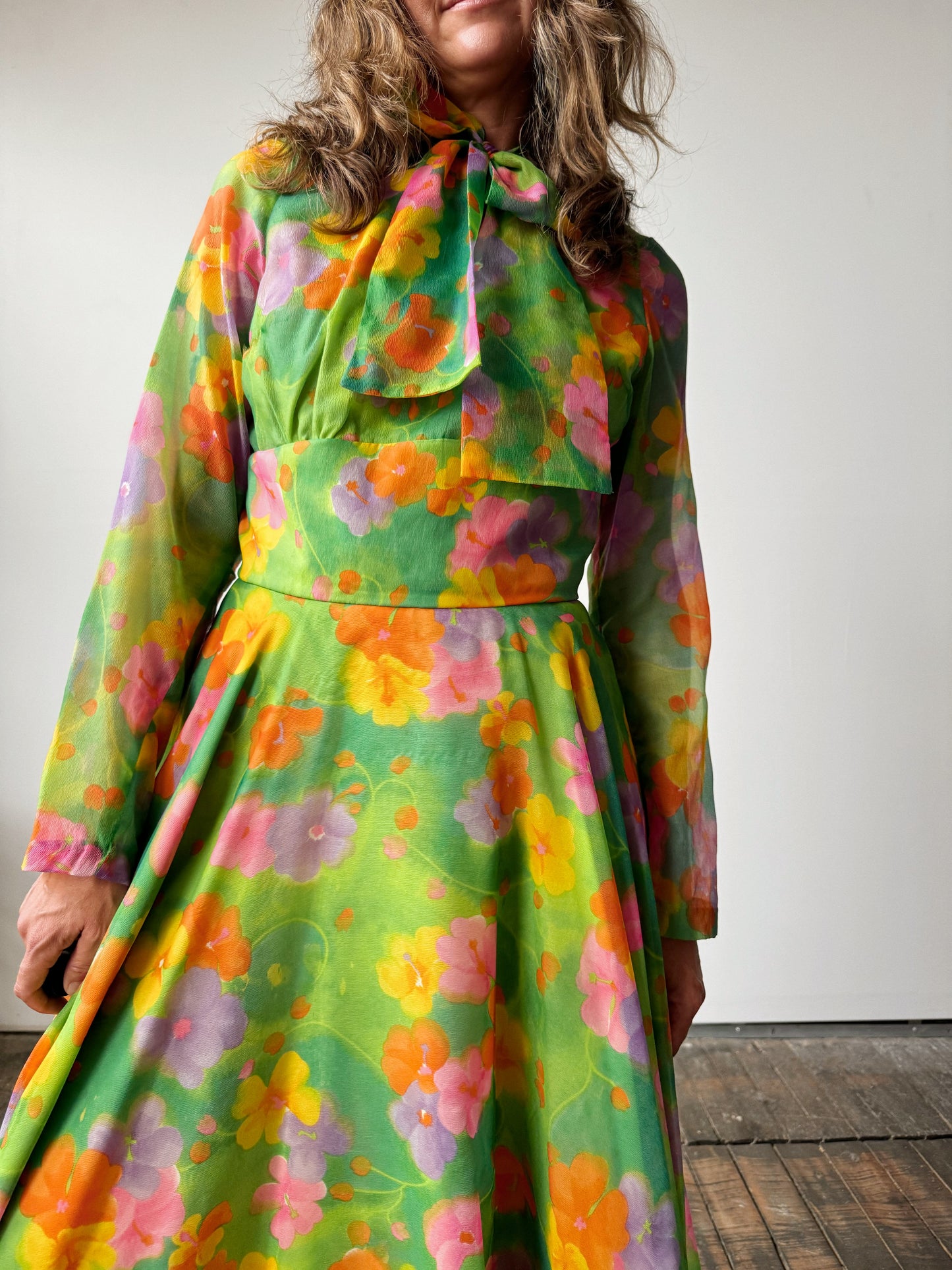 60s chiffon dress Late 60s/ Early 70s Flowered Organza & Chiffon Maxi Dress Retro Kandy Vintage