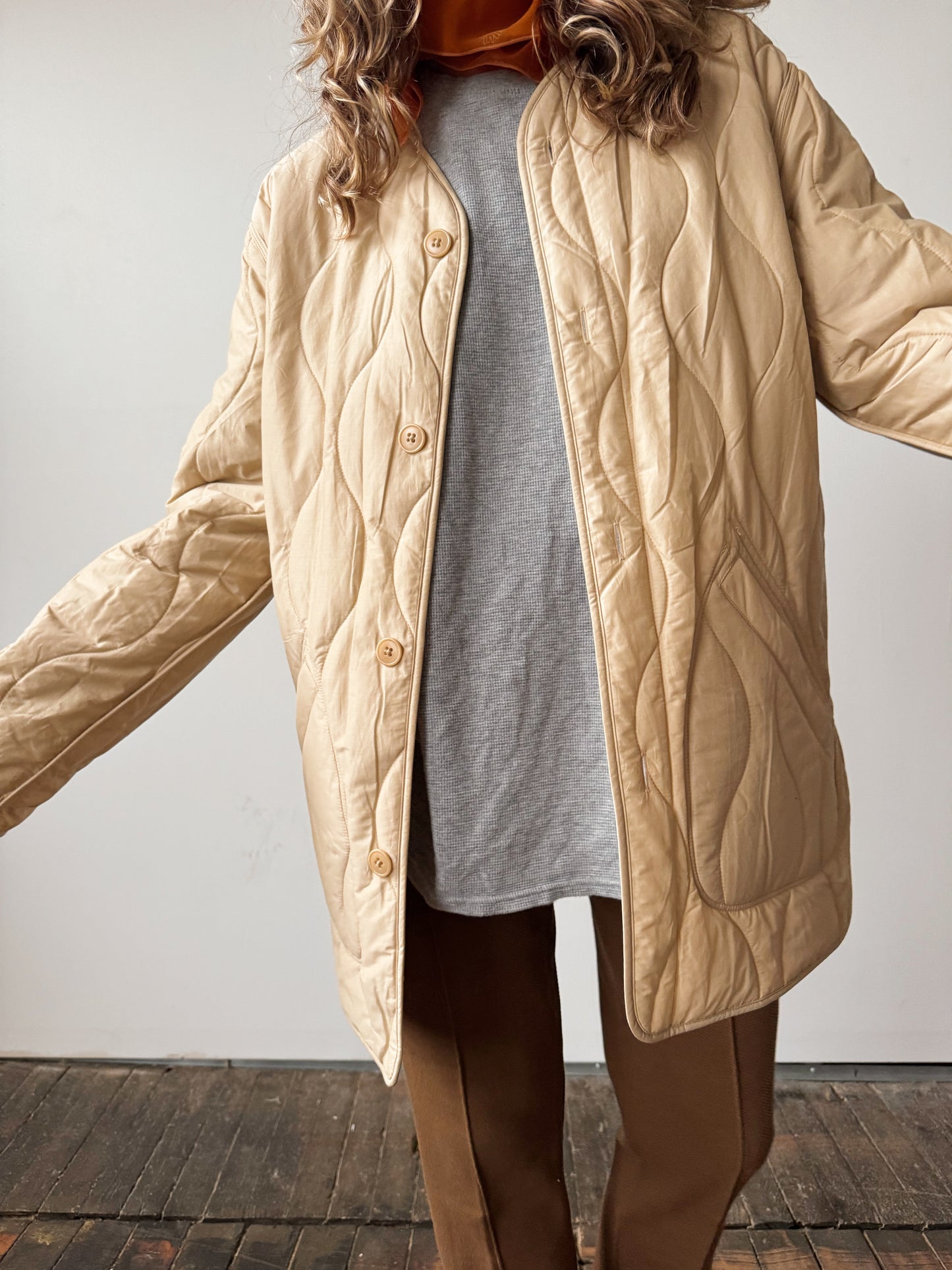 Cream Quilted Puffer Coat (M)