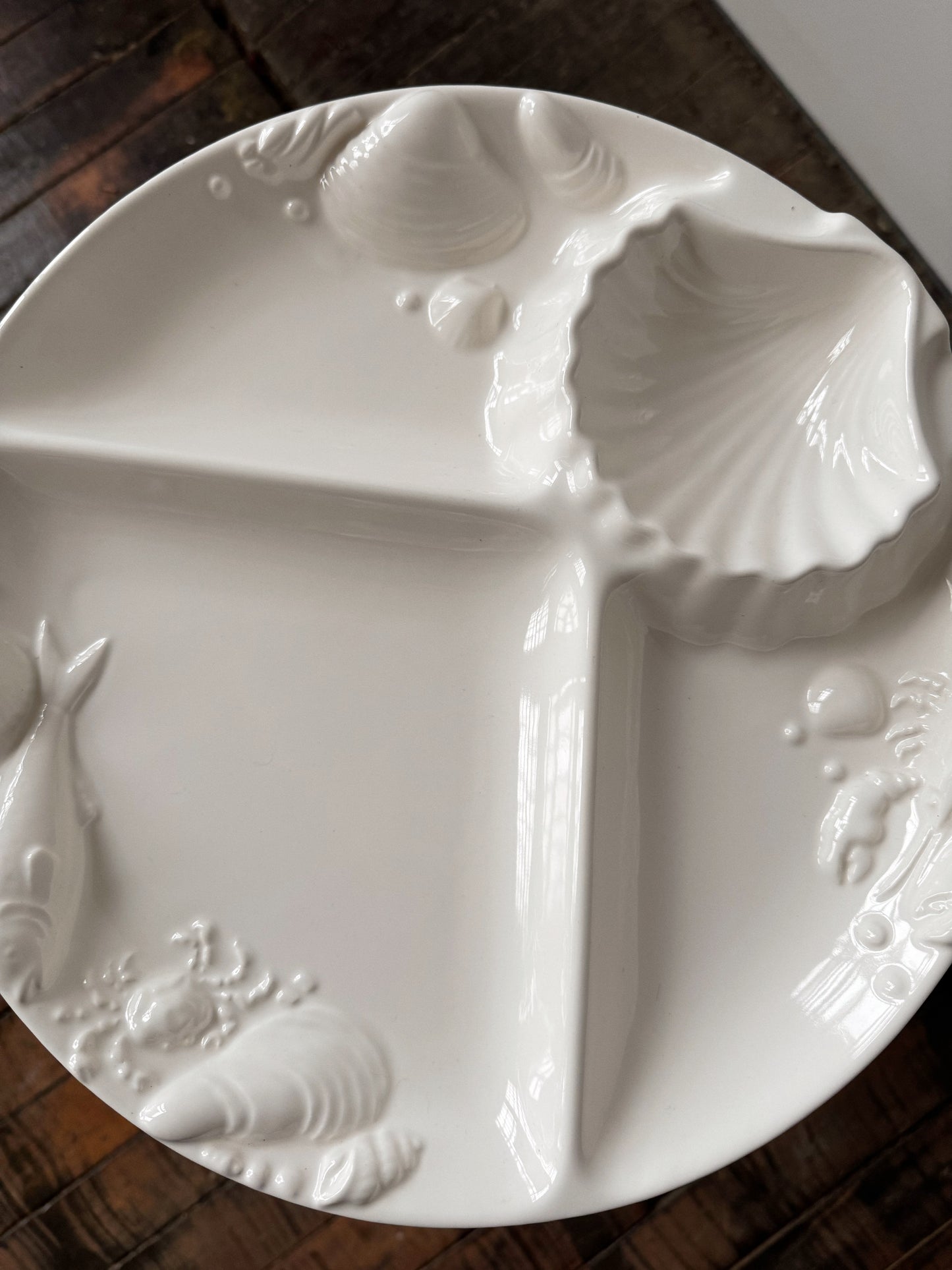 70s White Ceramic Sea Serving Platter