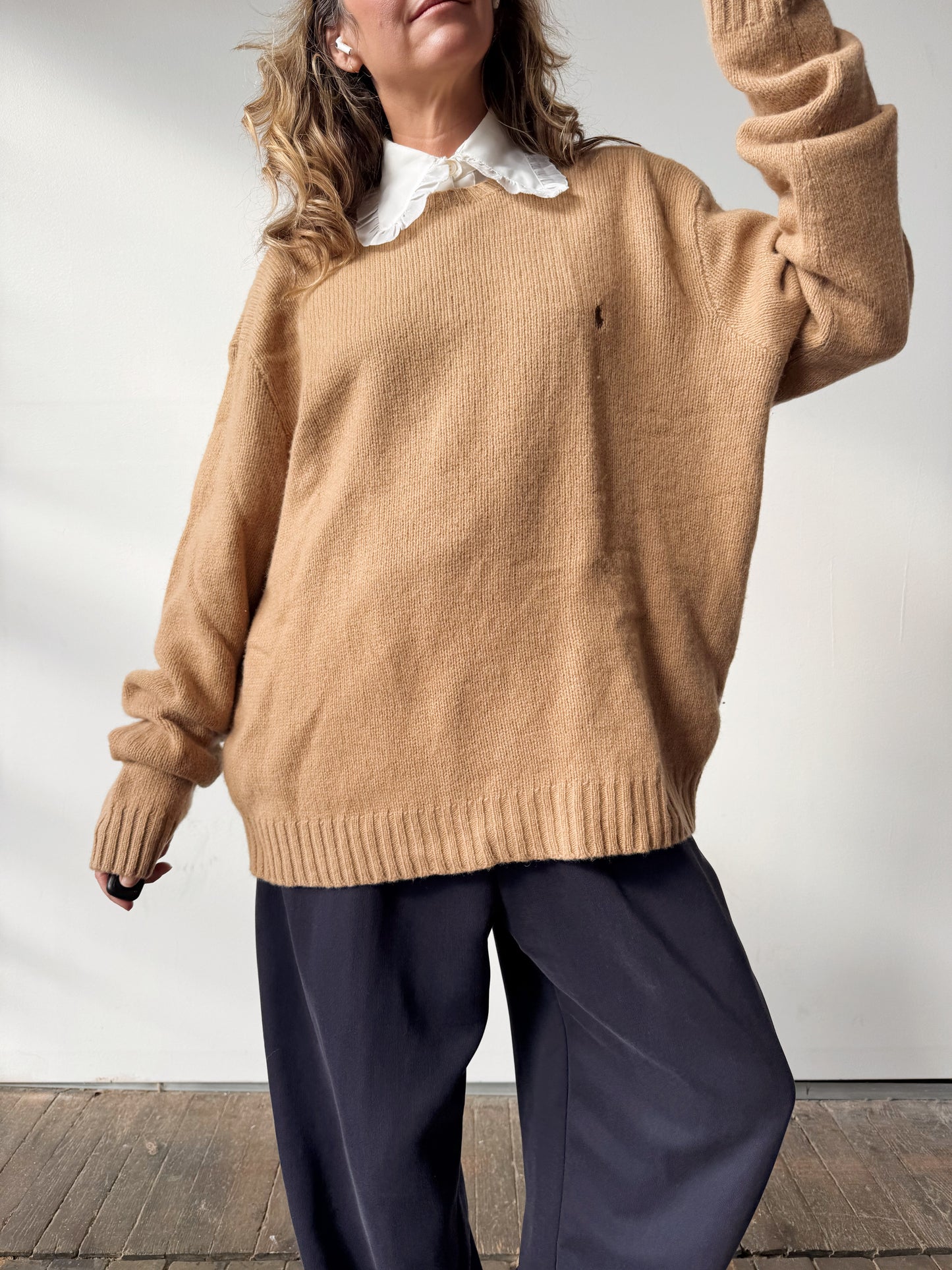 Polo Merino Wool and Angora Rabbit Crewneck Camel Sweater (Mens XXL)